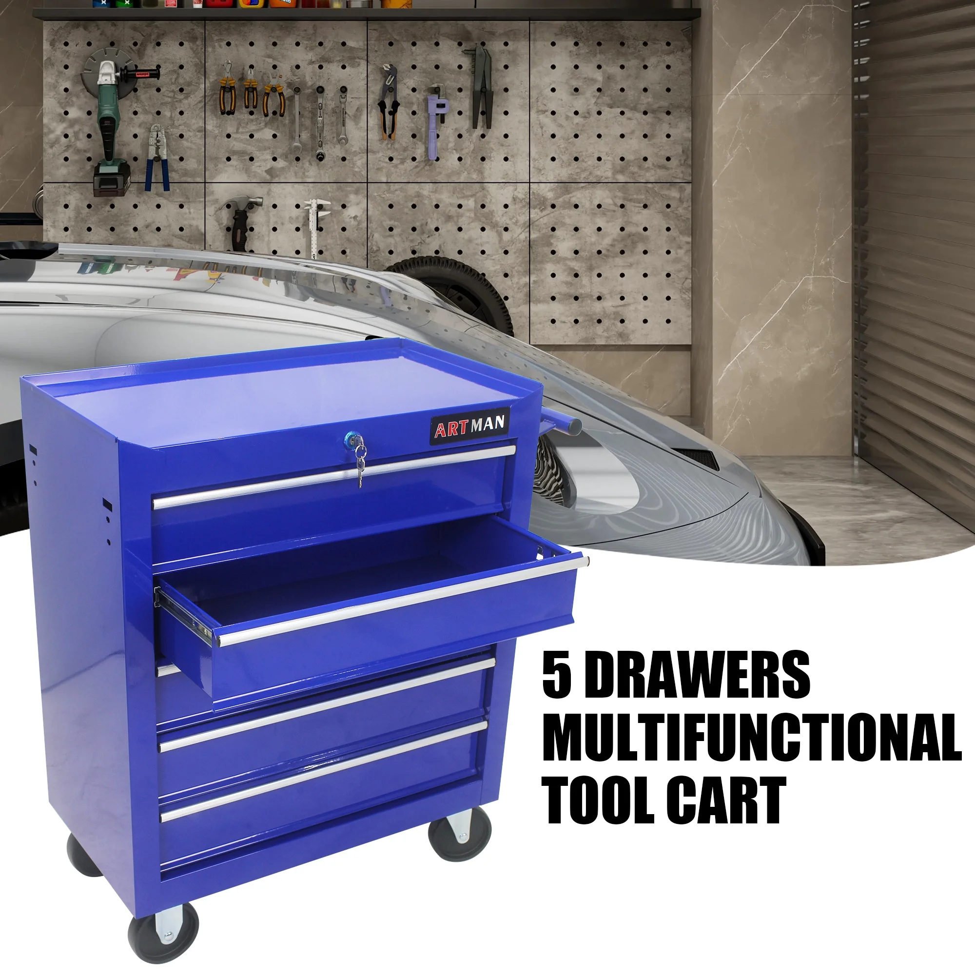 5-Drawer Rolling Tool Chest on Wheels, 24-inch Tool Storage Cabinet with Locking System for Garage Workshop Warehouse Repair Shop, Red - Image 17