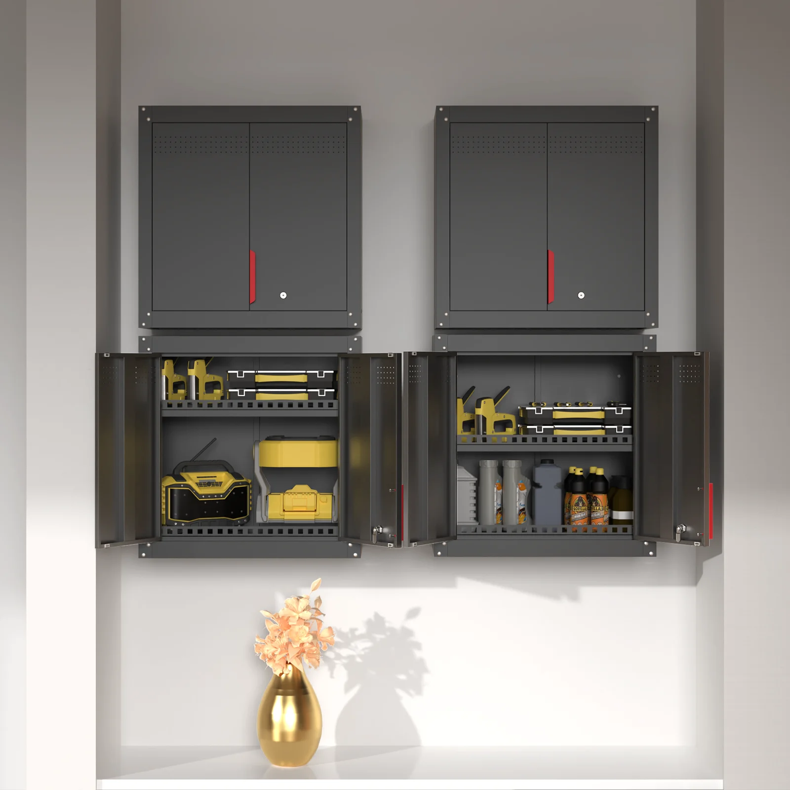 Garage Wall Cabinet, Metal Wall Cabinet with Lockable Doors, 26" Tall Wall Cabinet with Adjustable Shelf,Garage Storage Cabinets Shelf with Anti-fall Rails for Garage, Storage Room - Image 4