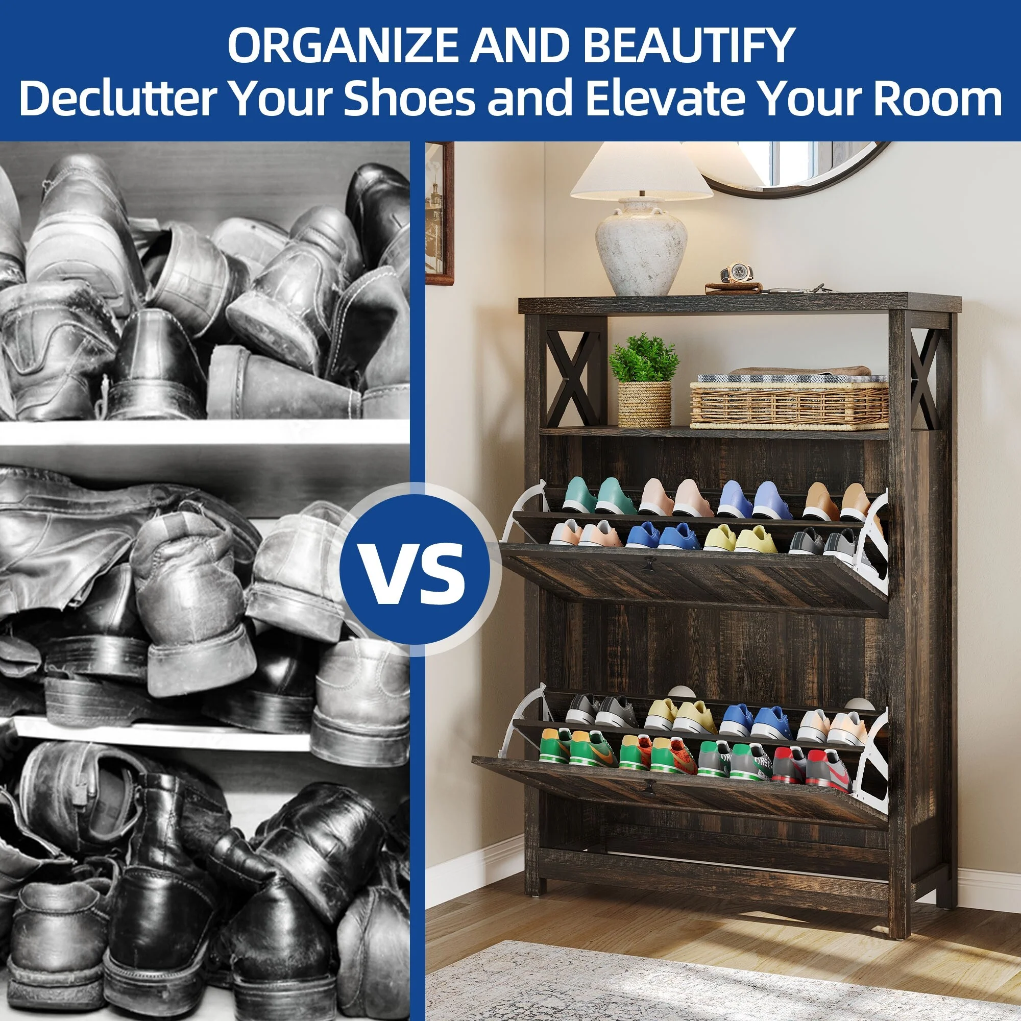 Shoe Storage Cabinet Organizer with 2 Compartments, Entryway and Hallway Shoe Cabinet - Image 10
