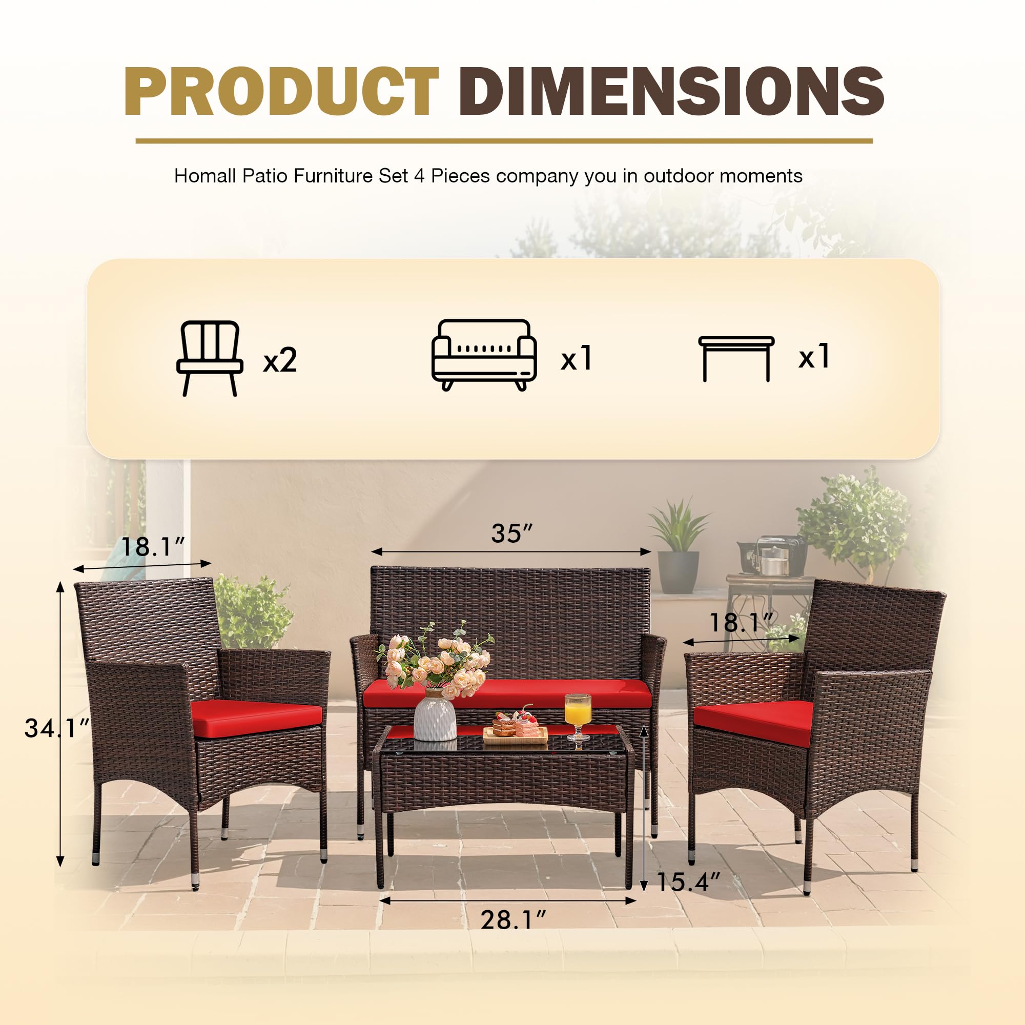 4-Piece Outdoor Patio Furniture Set, Rattan Wicker Chairs and Outdoor Seating Set - Image 24