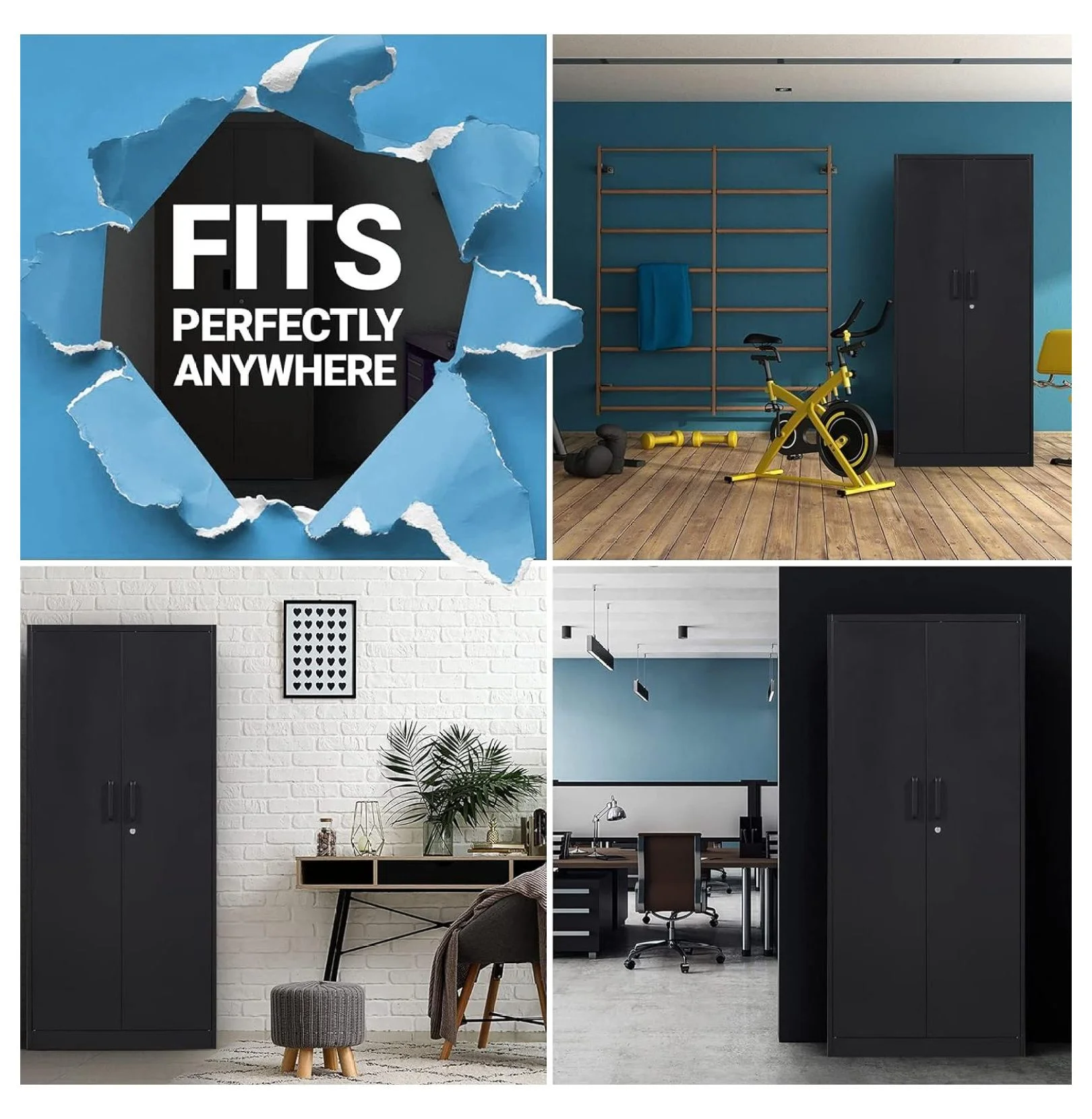TiaGOC Metal Garage Storage Cabinet with 2 Doors and 5 Adjustable Shelves - 71" Steel Lockable File Cabinet,Locking Tool Cabinets for Office,Home,Garage,Gym,School (Black) - Image 7