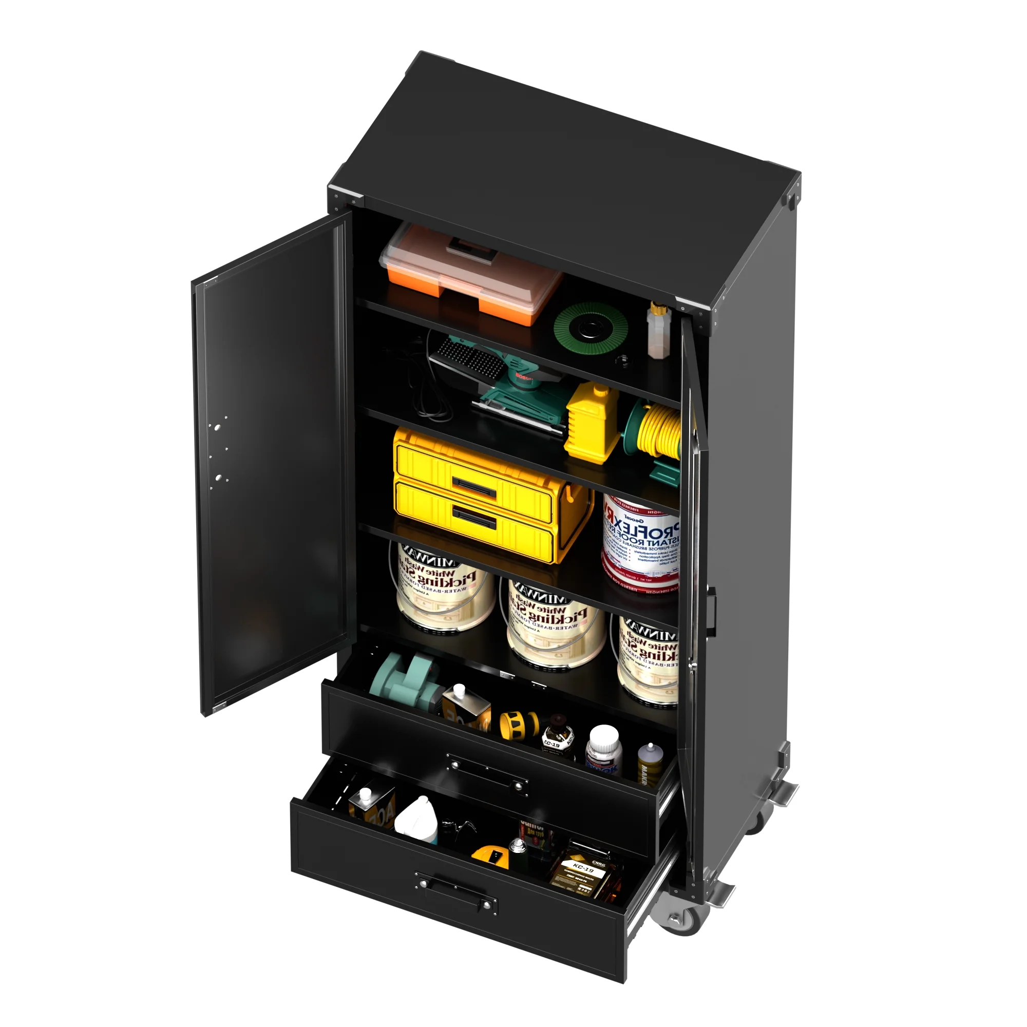 GangMei 71 Inches Tall Metal Garage Storage Cabinets with 5 Adjustable Shelves & Pegboards, Lockable Steel Black Storage Cabinet with Doors for Office, Home, School, Shops, Garage, Assembly required - Image 69