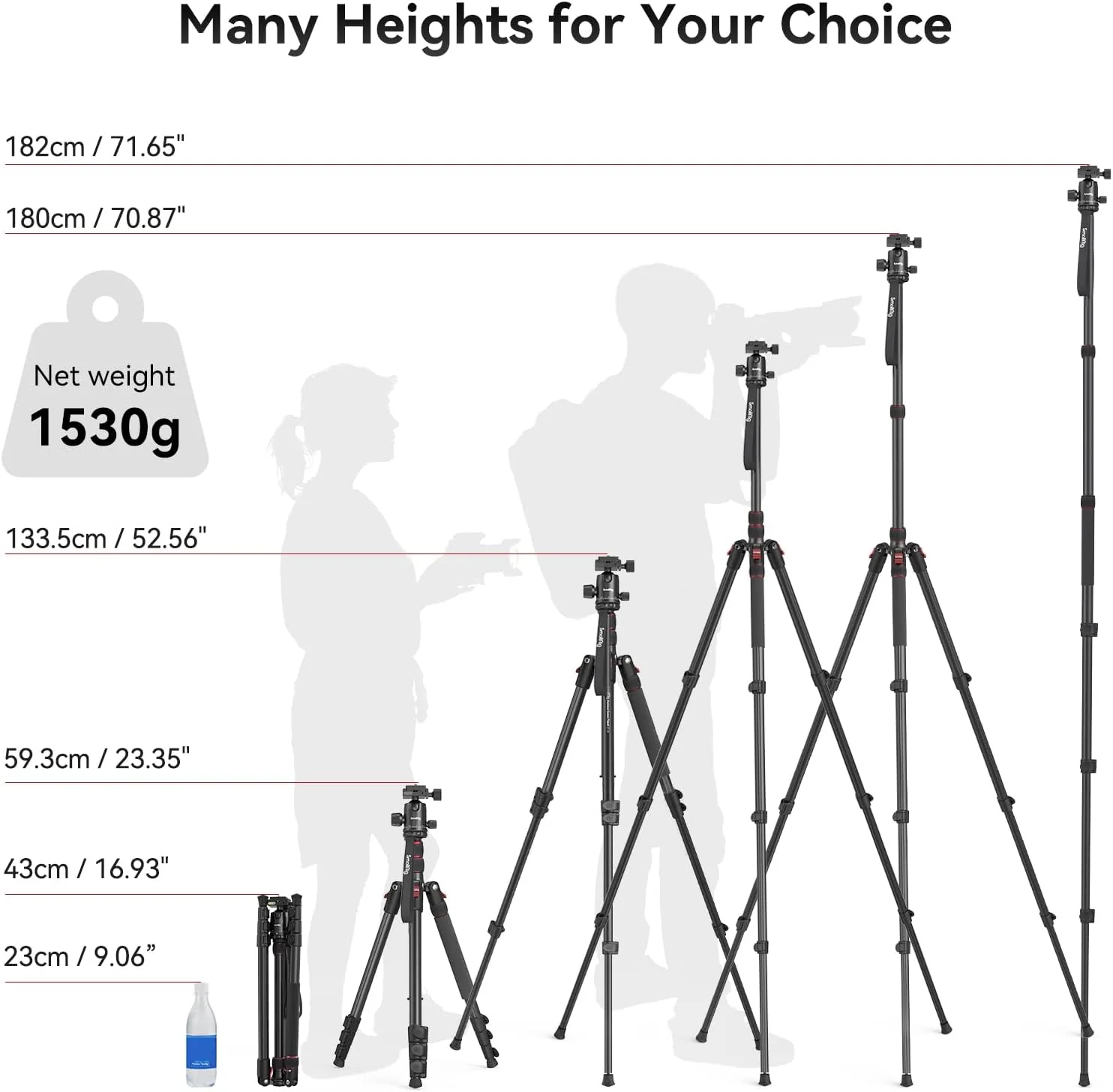 71" Foldable Aluminum Camera Tripod and Monopod, Adjustable Photography Tripod Stand for Cameras and Video - Image 2