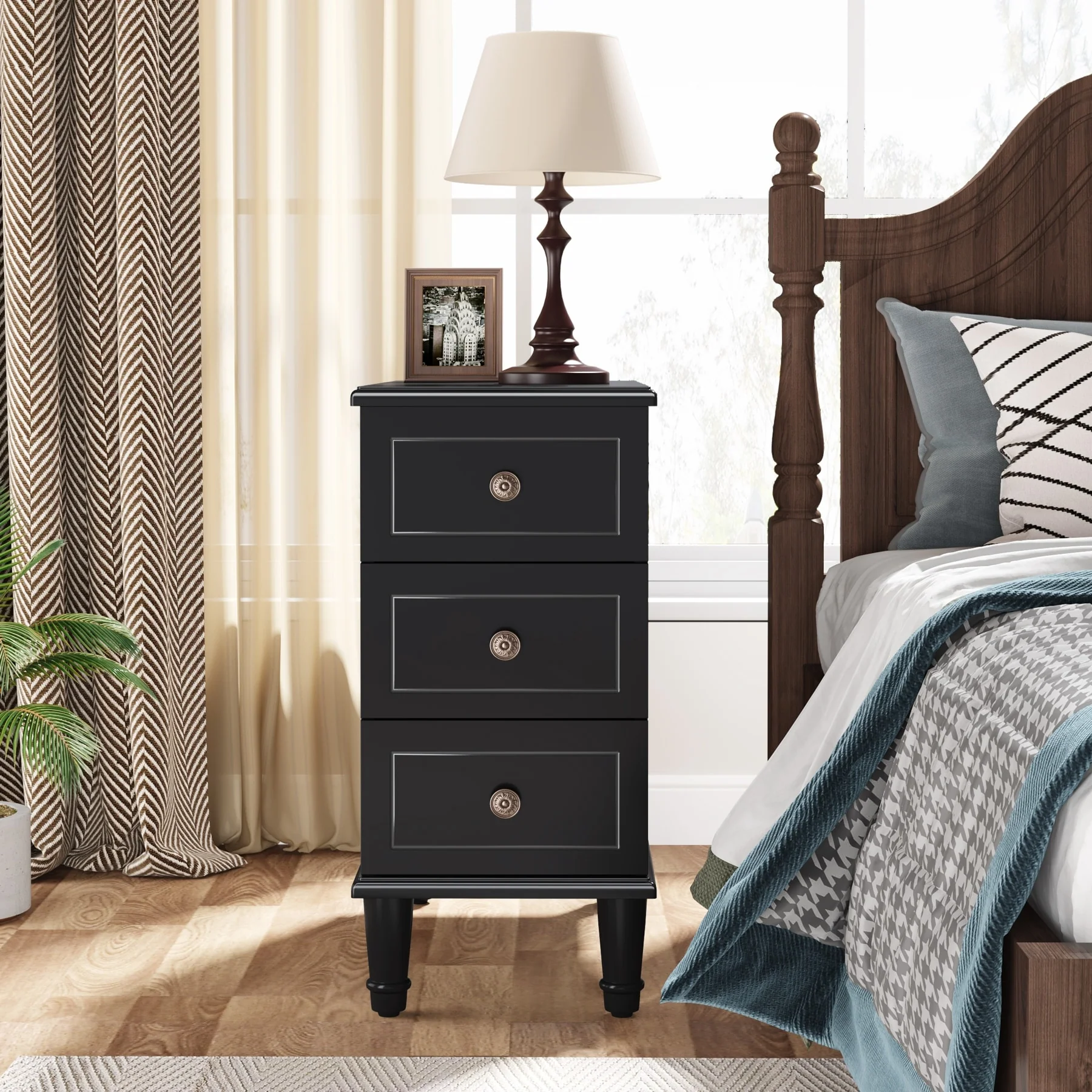 Fully Assembled Narrow End Table, Solid Wood Side Table with 3 Drawers, Vintage Nightstand for Small Spaces - Image 28