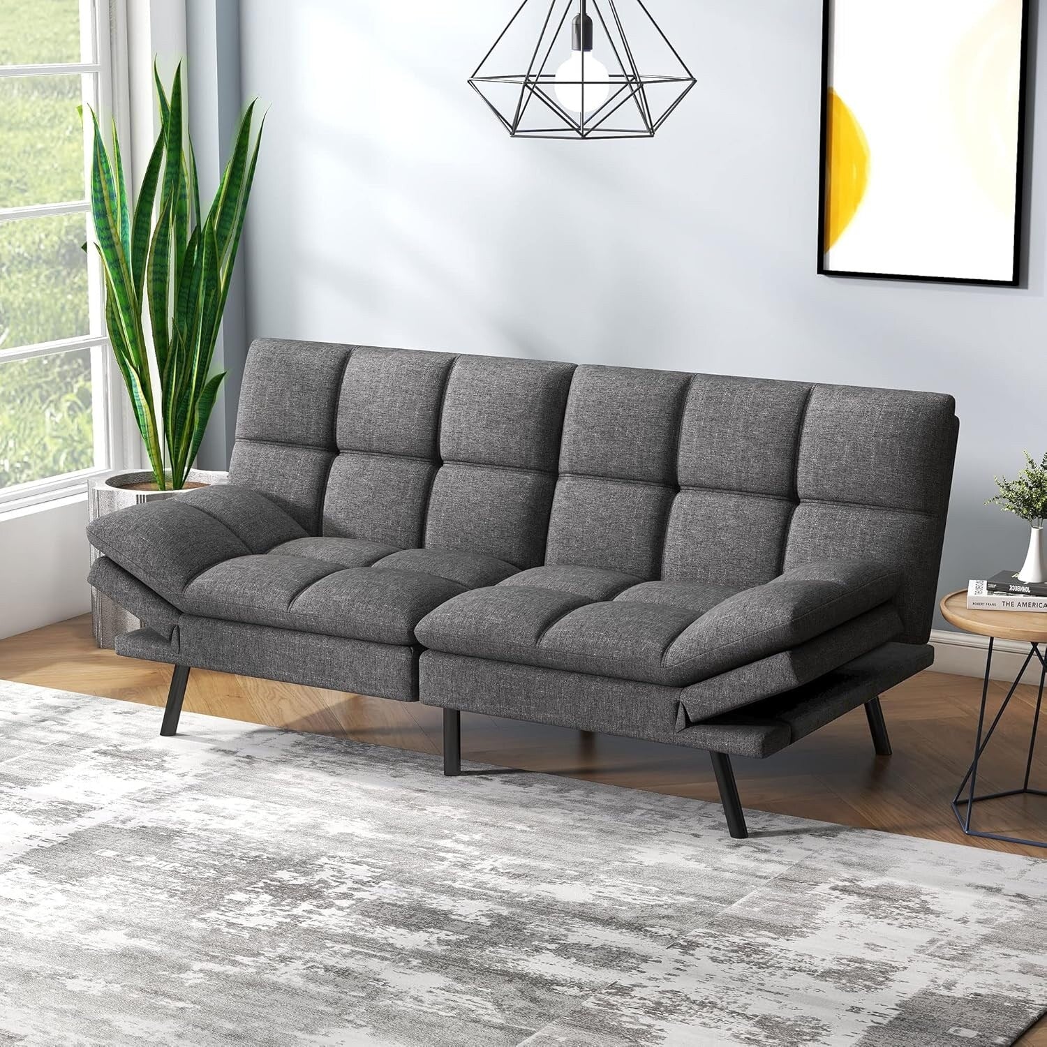 Convertible Futon Sofa Bed with Memory Foam, Foldable Loveseat Sleeper with Adjustable Armrests - Image 2