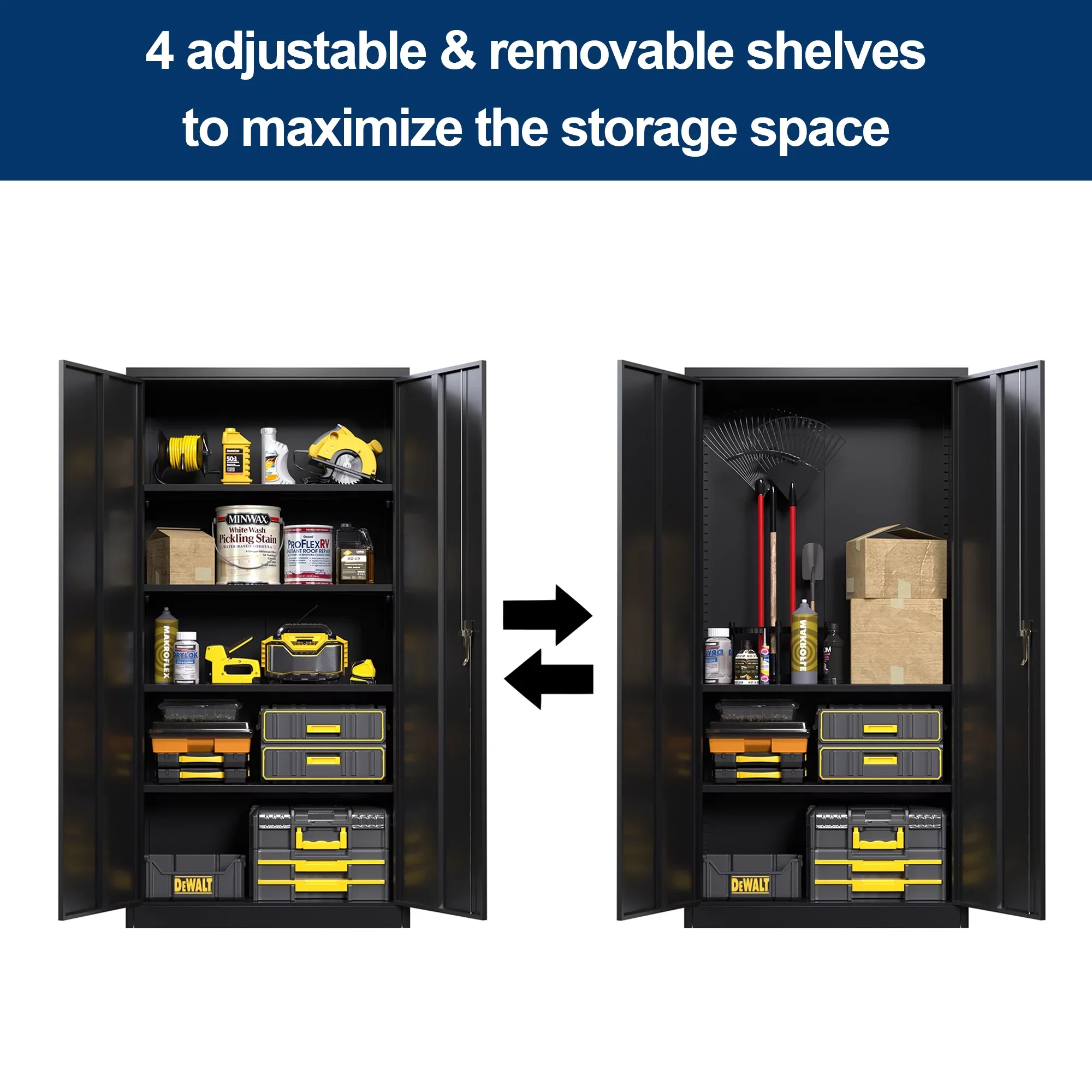 GAEANET 2 Door Metal Storage Cabinet with 5 Adjustable Shelves &Pegboard, 71" H-32" W-16" D Locking Steel Garage Cabinet, for Garage,Office,Home,Gym,School, File Cabinet,Assembly Required, Black - Image 69