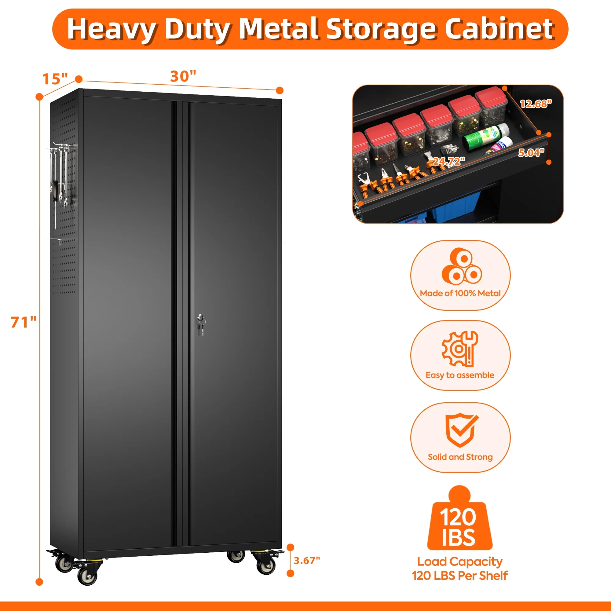 Aobabo Metal Storage Cabinet with Lock,Garage Storage Cabinet with Wheels,72In Steel Storage Cabinet for Garage Home Storage, Black Required-Assembly - Image 147