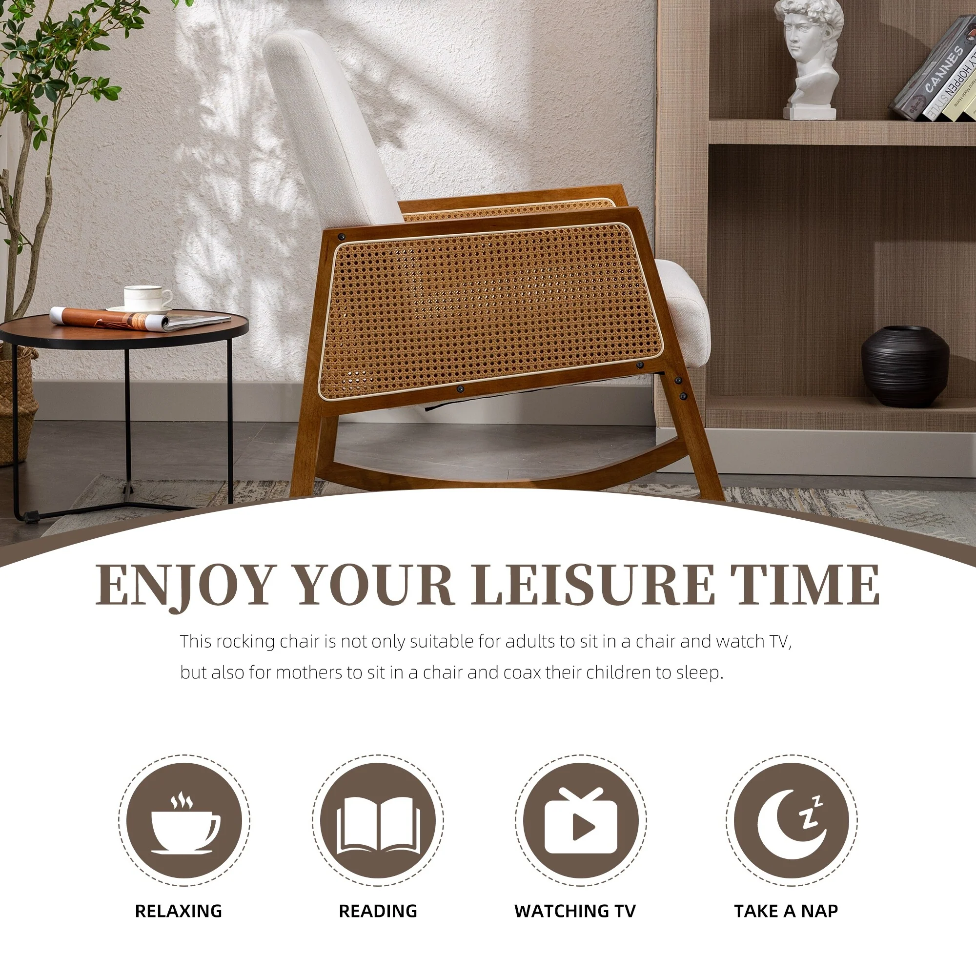 Upholstered Tall Back Rocking Chair, Smooth Gliding Accent Armchair for Comfortable Living Room Seating - Image 13