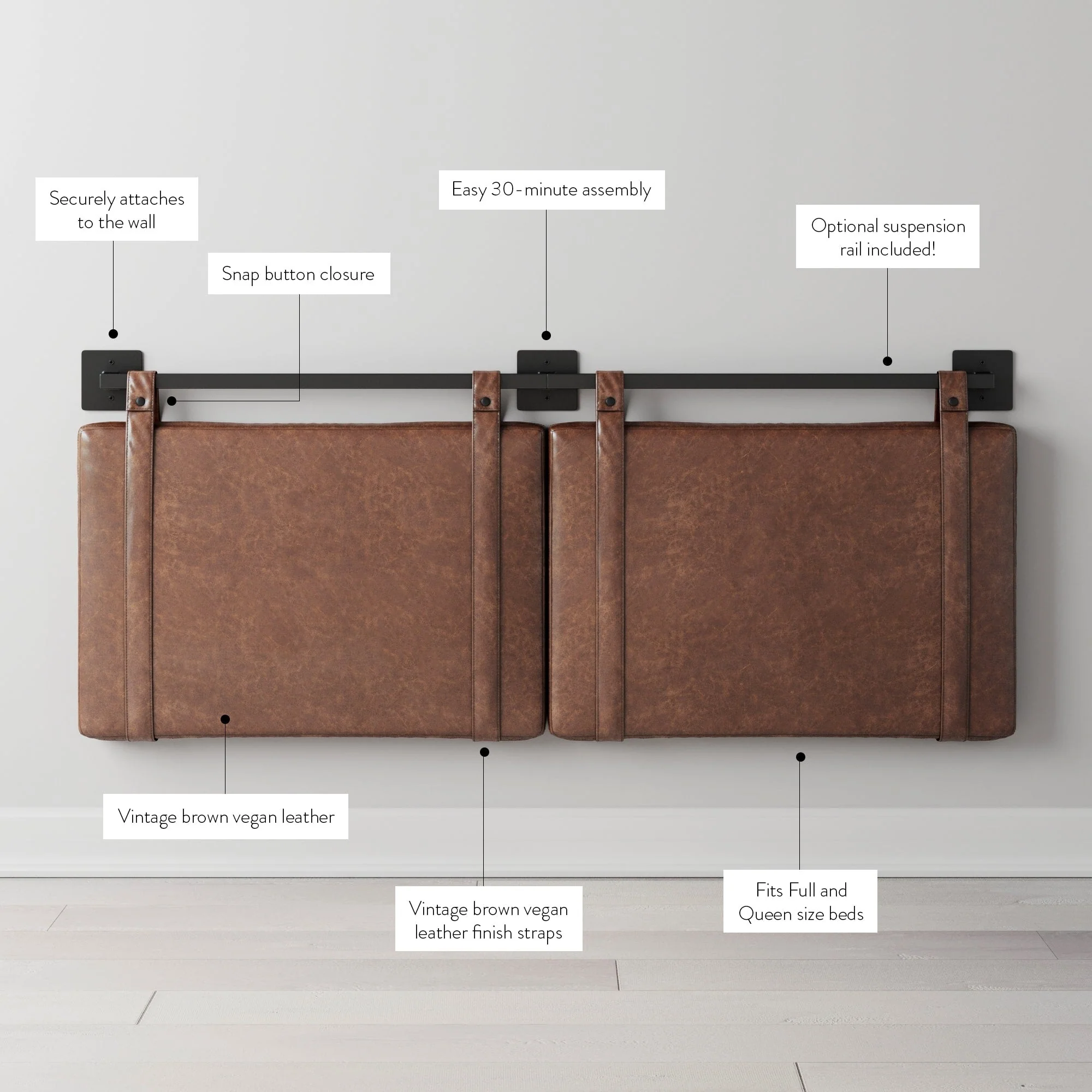 Wall Mount Upholstered Headboard with Metal Rail - Modern Bedroom Headboard - Image 29