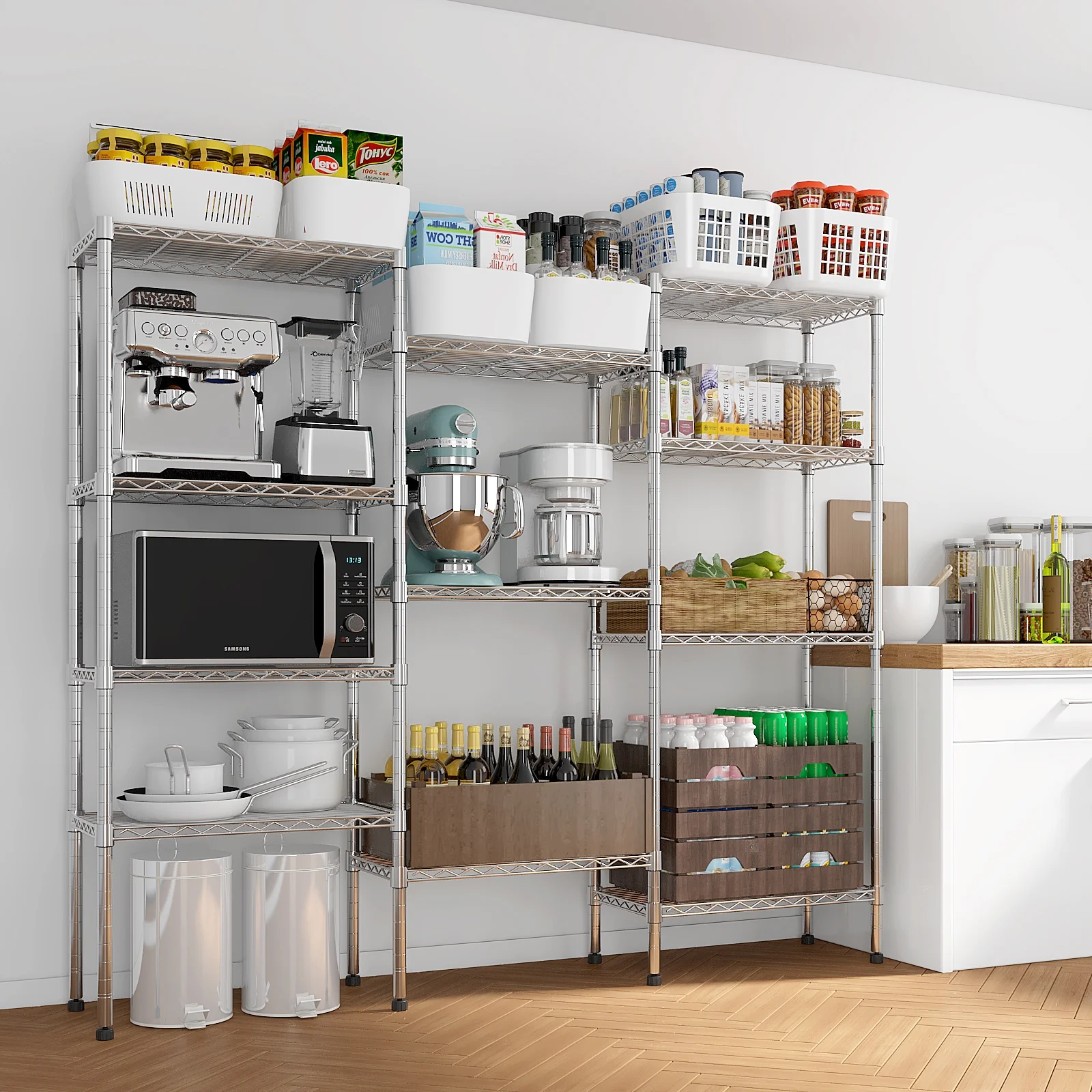 Zimtown Heavy Duty Storage Shelves, 63"W Wire Shelving Unit, Adjustable 4 Tier Metal Shelves Organizer Silver for Pantry Kitchen Basement, 1500 lbs Capacity - Image 15