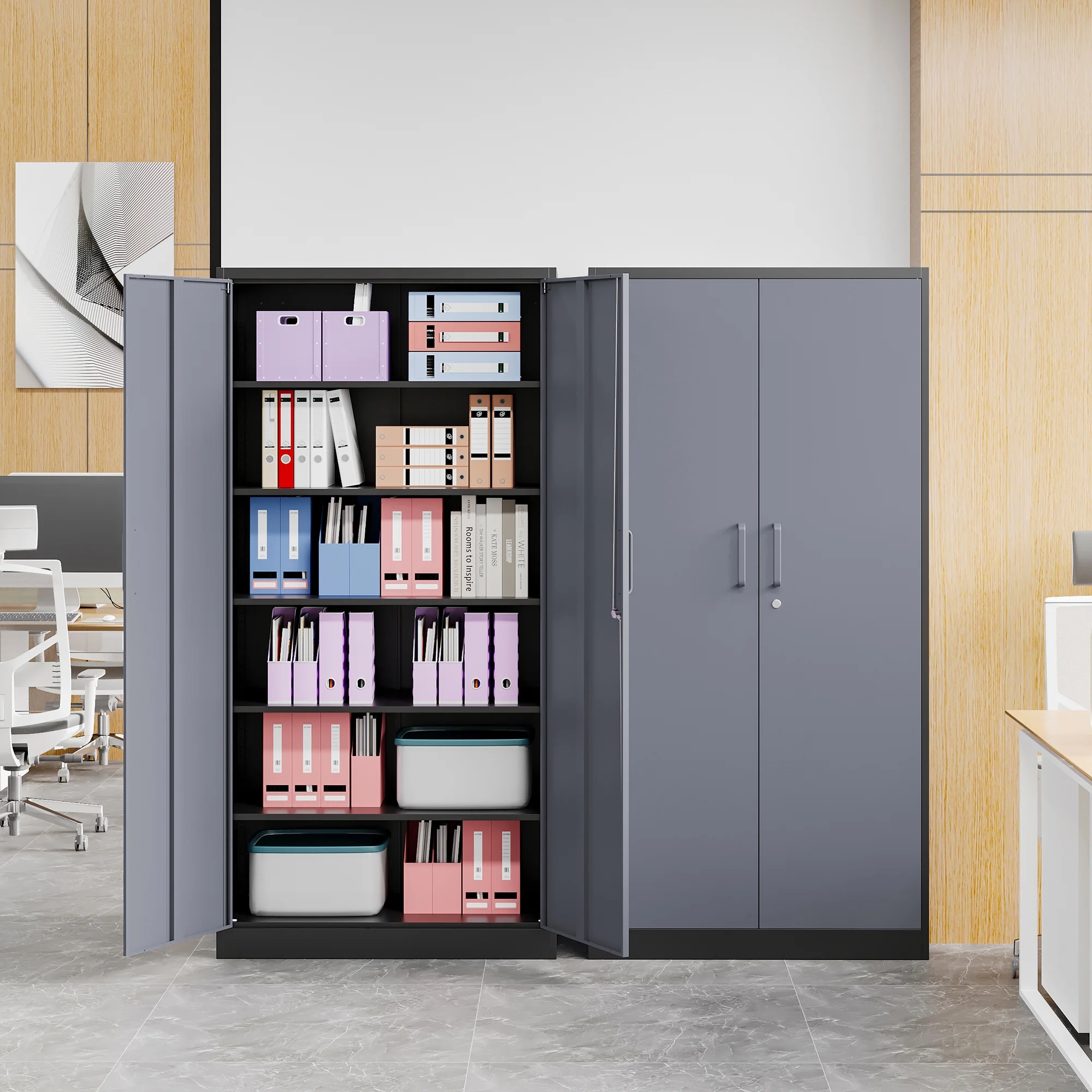 AUHUP 71" Metal Cabinet with Locking Doors and 5 Adjustable Shelves, Black Garage Storage Cabinet for Warehouse, Basement, Home Office, Tool File Storage Utility Cabinets - Image 18