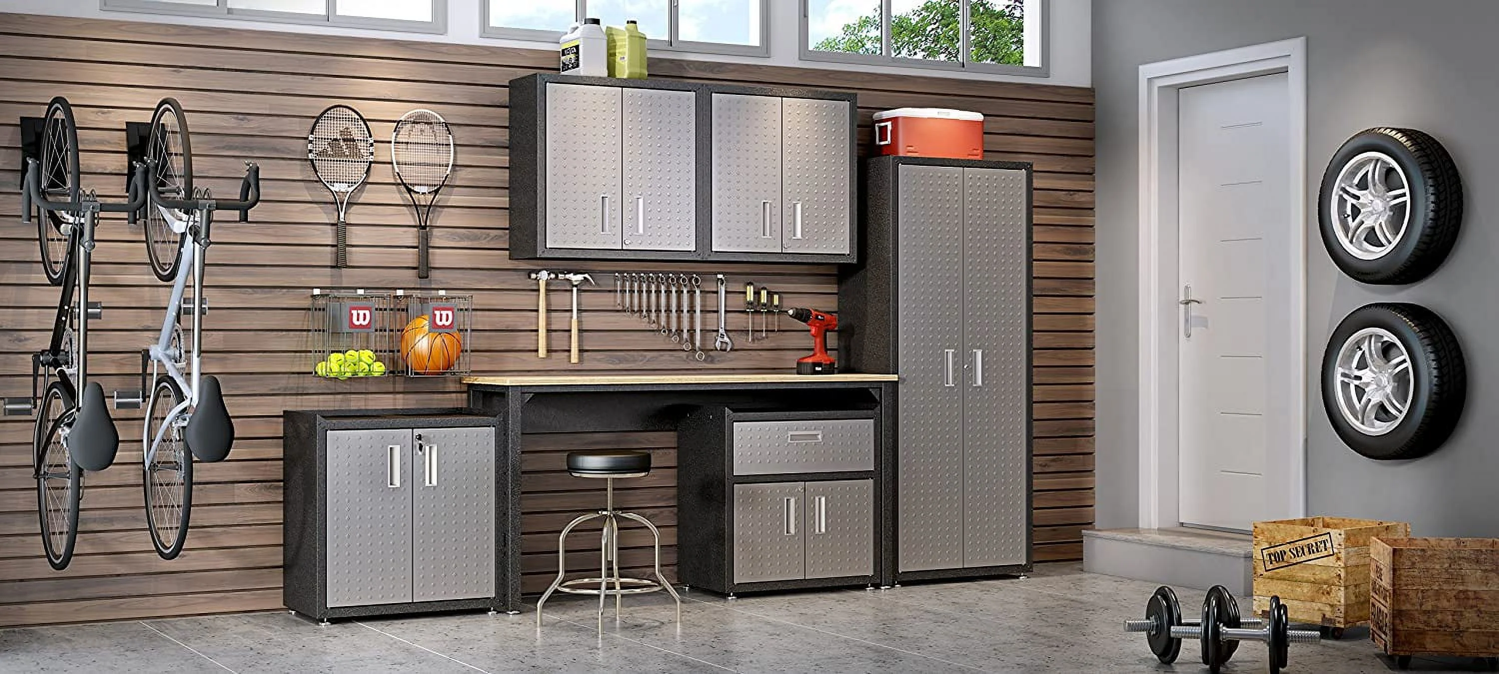Manhattan Comfort Fortress Standing Cabinet Storage, Black/Gray - Image 10