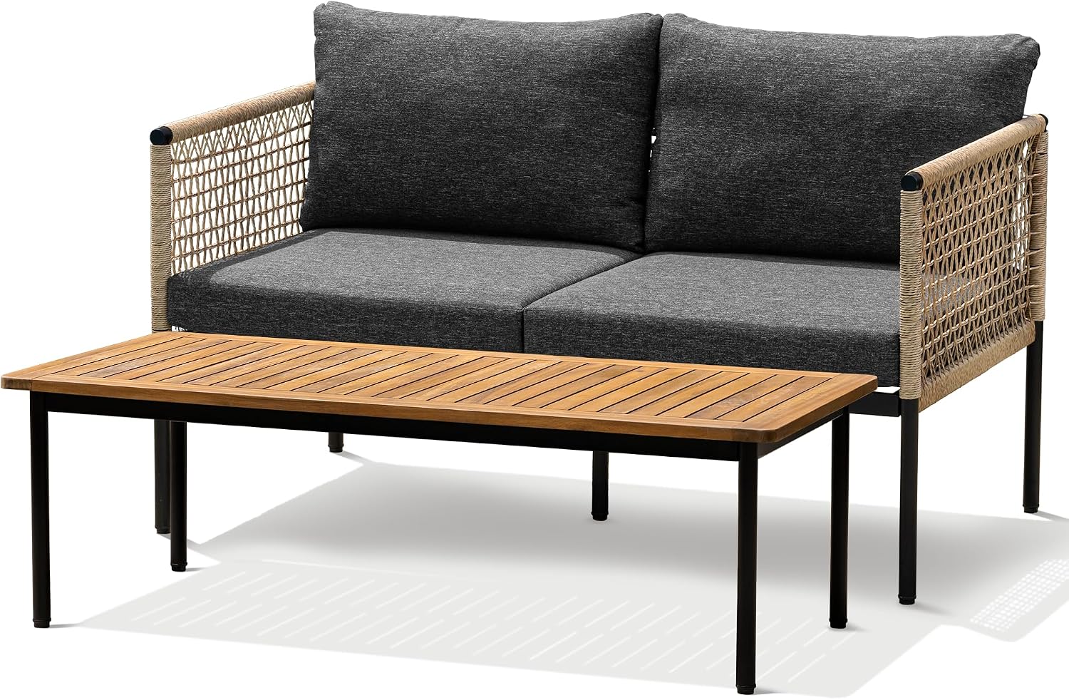 Heavy Duty 500lbs Weight Capacity Wicker Bistro Table and Chairs Set of 2 with Premium Olefin Fabric Soft Cushions - Image 3