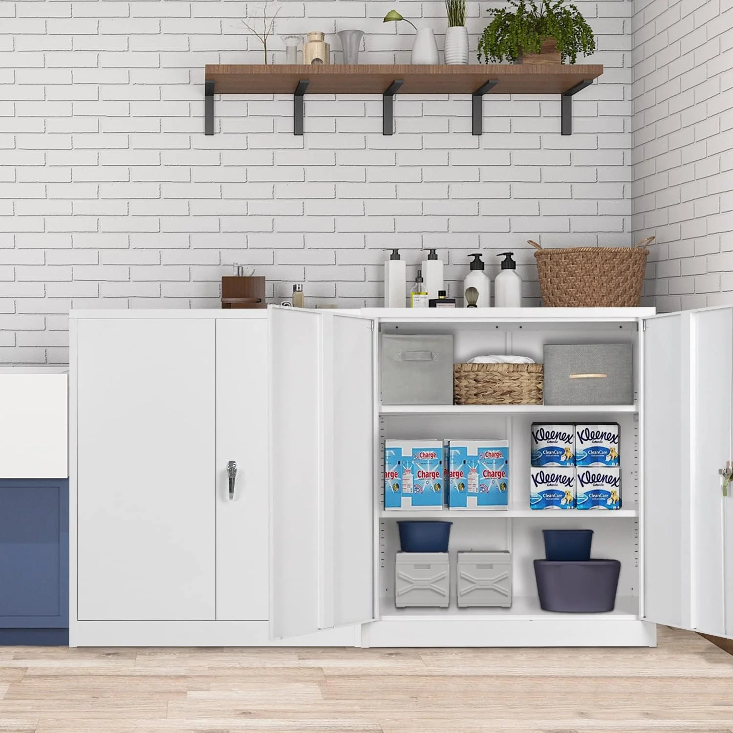 SUNCROWN 71 In Metal Storage Garage Cabinets with Locking Doors and Adjustable Shelves, Steel Storage Cabinet for Garage, Office, Classroom, Assemble Required(White) - Image 11