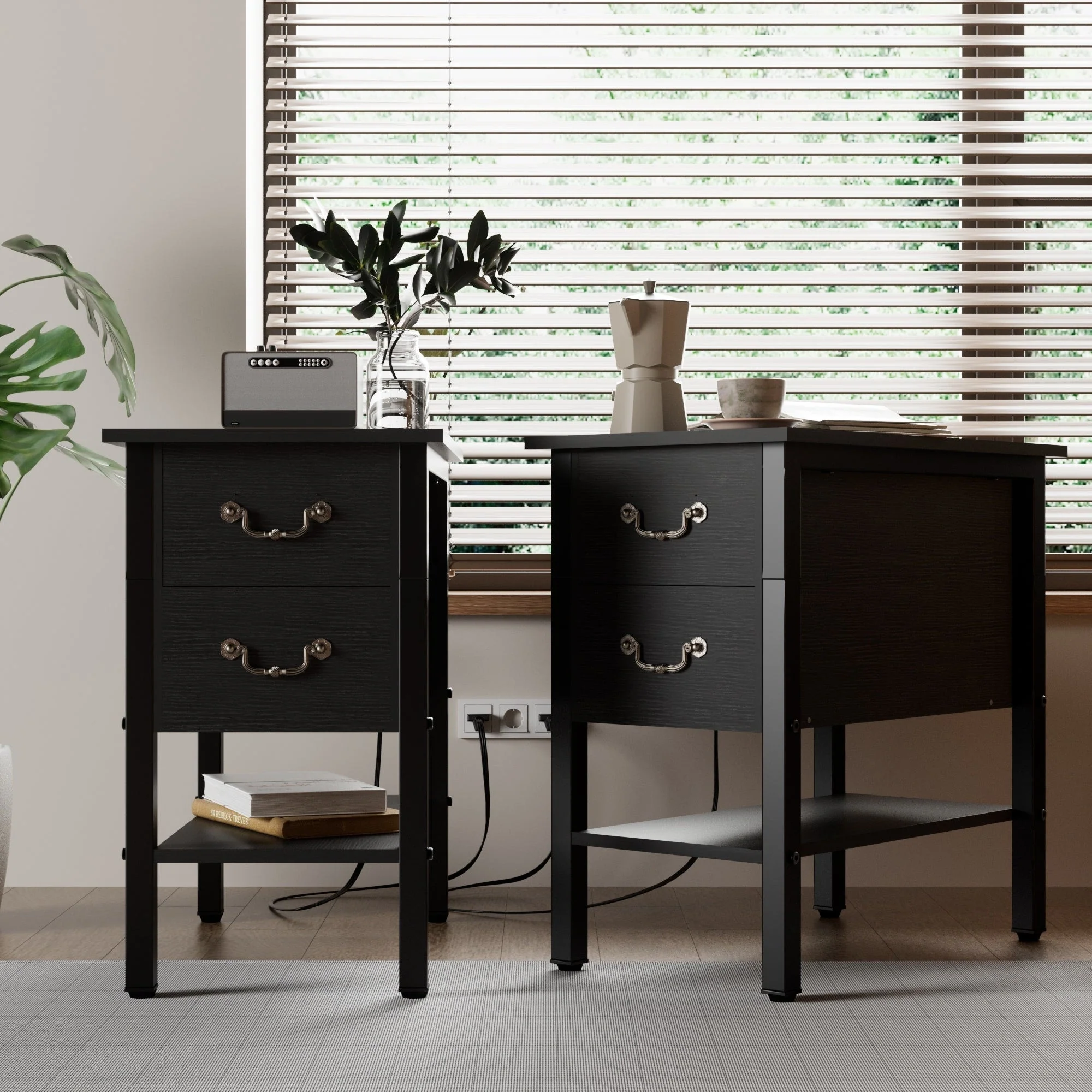 Narrow End Table with Charging Station, Chairside Table with Drawers, USB Ports and Power Outlets - Image 9