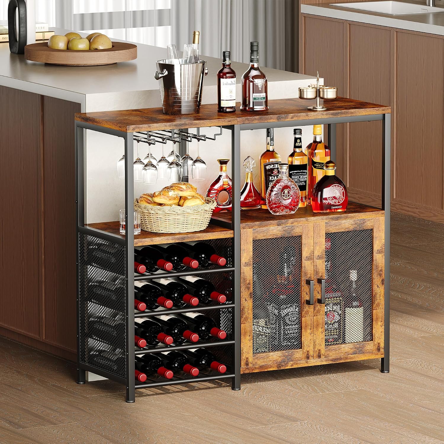 Bar Cabinet with Wine Rack, Liquor Cabinet for Home, Wine Bar with Storage, Home Bar Furniture for Living Room, Buffet Cabinet & Sideboard with Alcohol Storage - Image 9