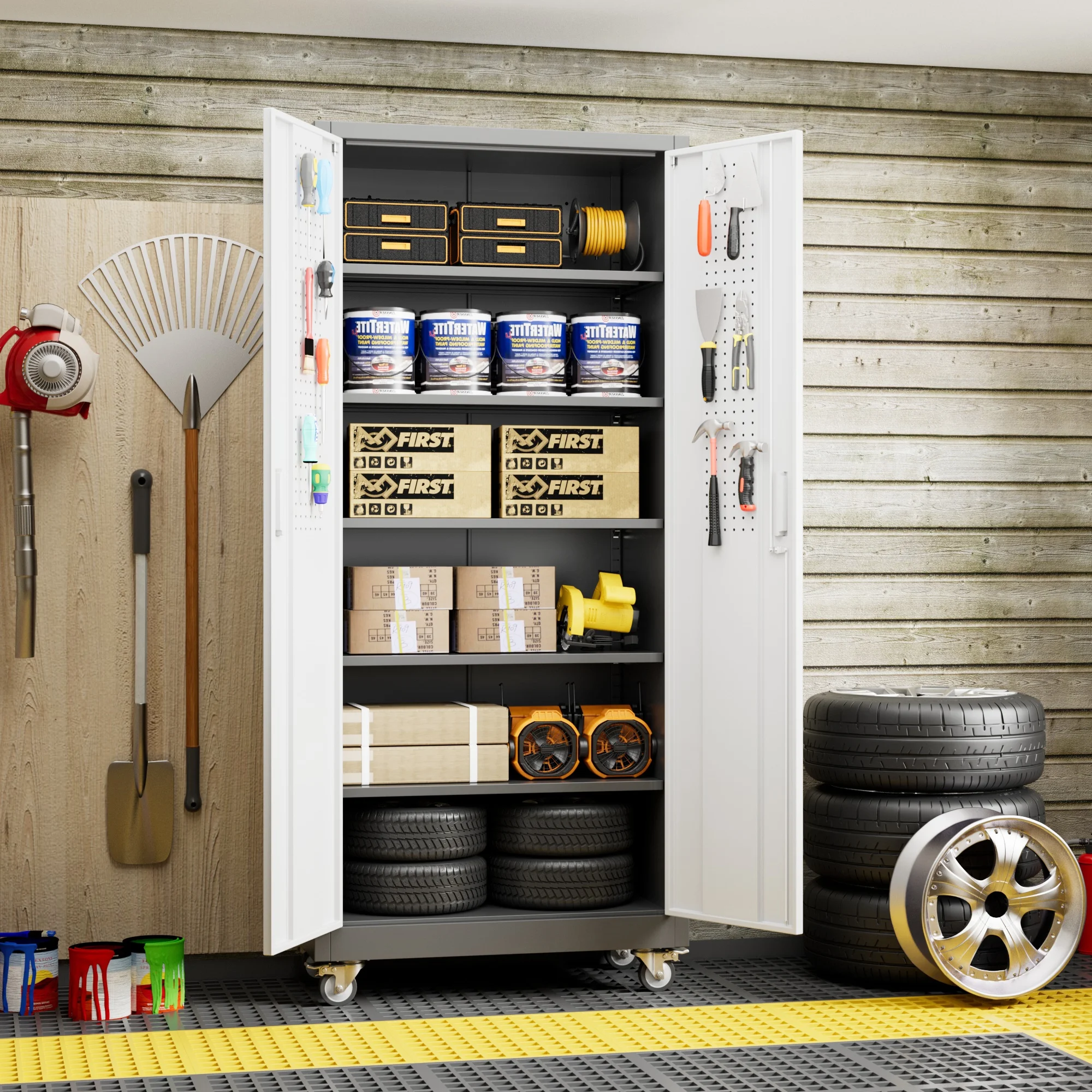 Gaeanet Rolling Tool Storage Cabinet with 5 Adjustable Shelves and Pegboard,Metal Garage Storage Cabinet with Wheels for Garage Home Office Utility Room,71" H-32" W-16" D,Required Assembly, Black - Image 105