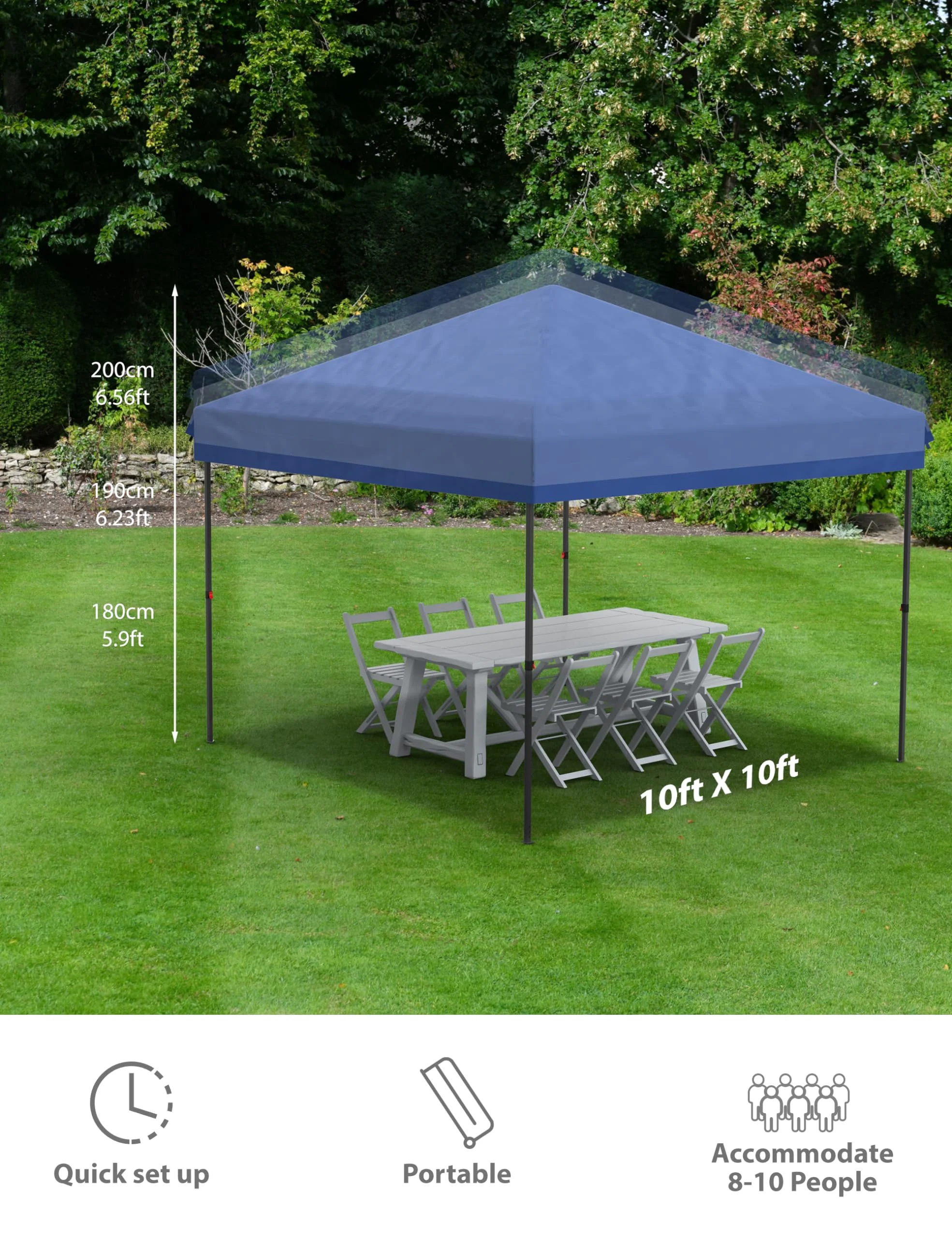 DSstyles 10x10 Ft Pop Up Canopy Tent Easy One Person Set-up, Instant Portable Shelter with 4 Stakes, 4 Ropes, 4 Sandbags for Patio, Outdoor Activities - Image 2