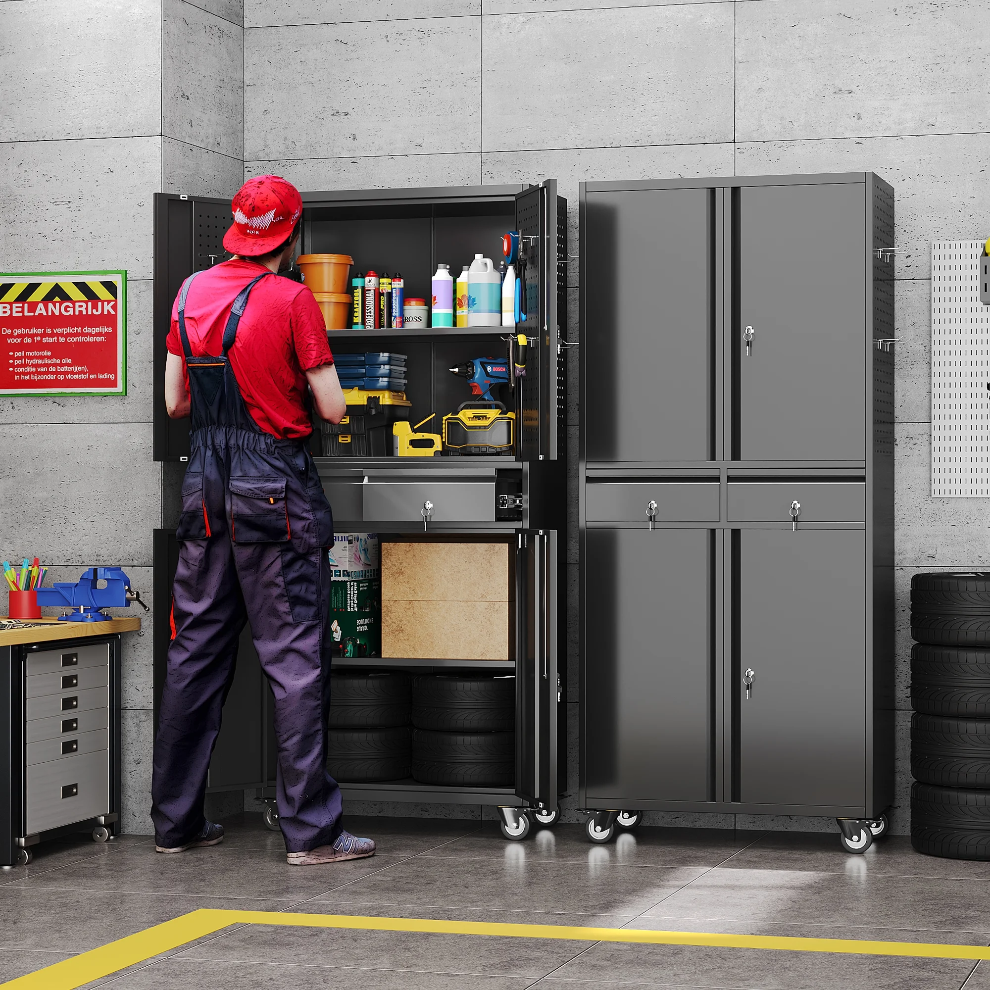 Gaeanet Rolling Tool Storage Cabinet with 5 Adjustable Shelves and Pegboard,Metal Garage Storage Cabinet with Wheels for Garage Home Office Utility Room,71" H-32" W-16" D,Required Assembly, Black - Image 55