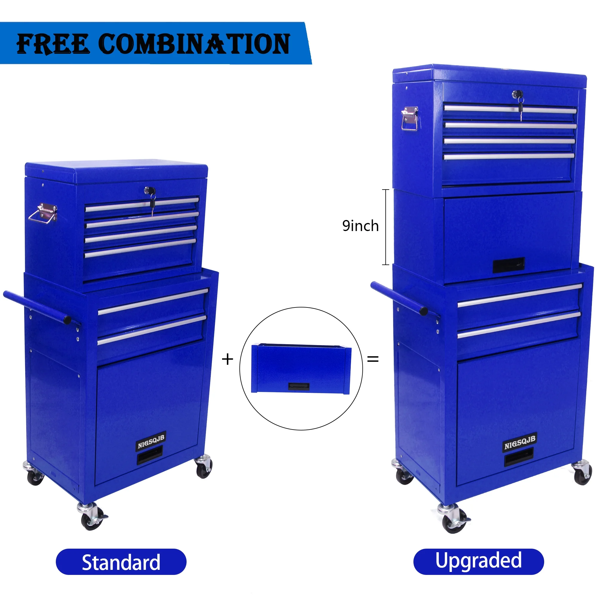 NIGSQJB 3-In-1 Tool Chest on Wheels with 6 Drawers, 52"H Tool Storage Cabinet with Auto Locking System,Detachable Top,Tool Box Organizer for Garage,Workshop,Repair Shop,DIY, Red - Image 26