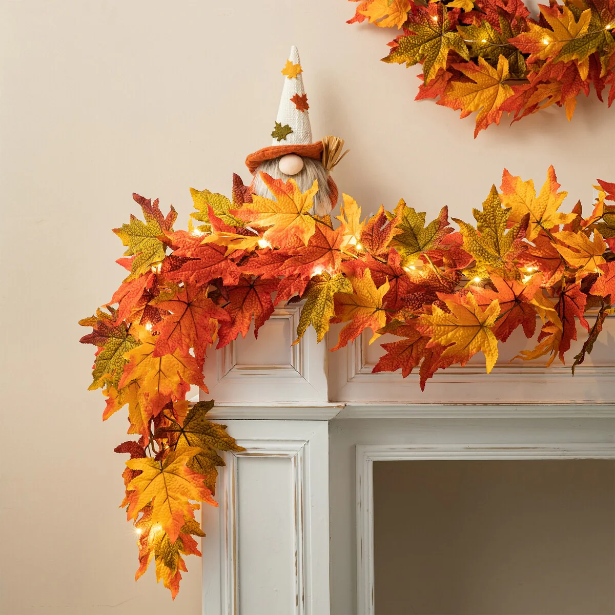 Thanksgiving LED Lighted Fall Maple Leaf Wreath and Garland - Autumn Home Decor - Image 6