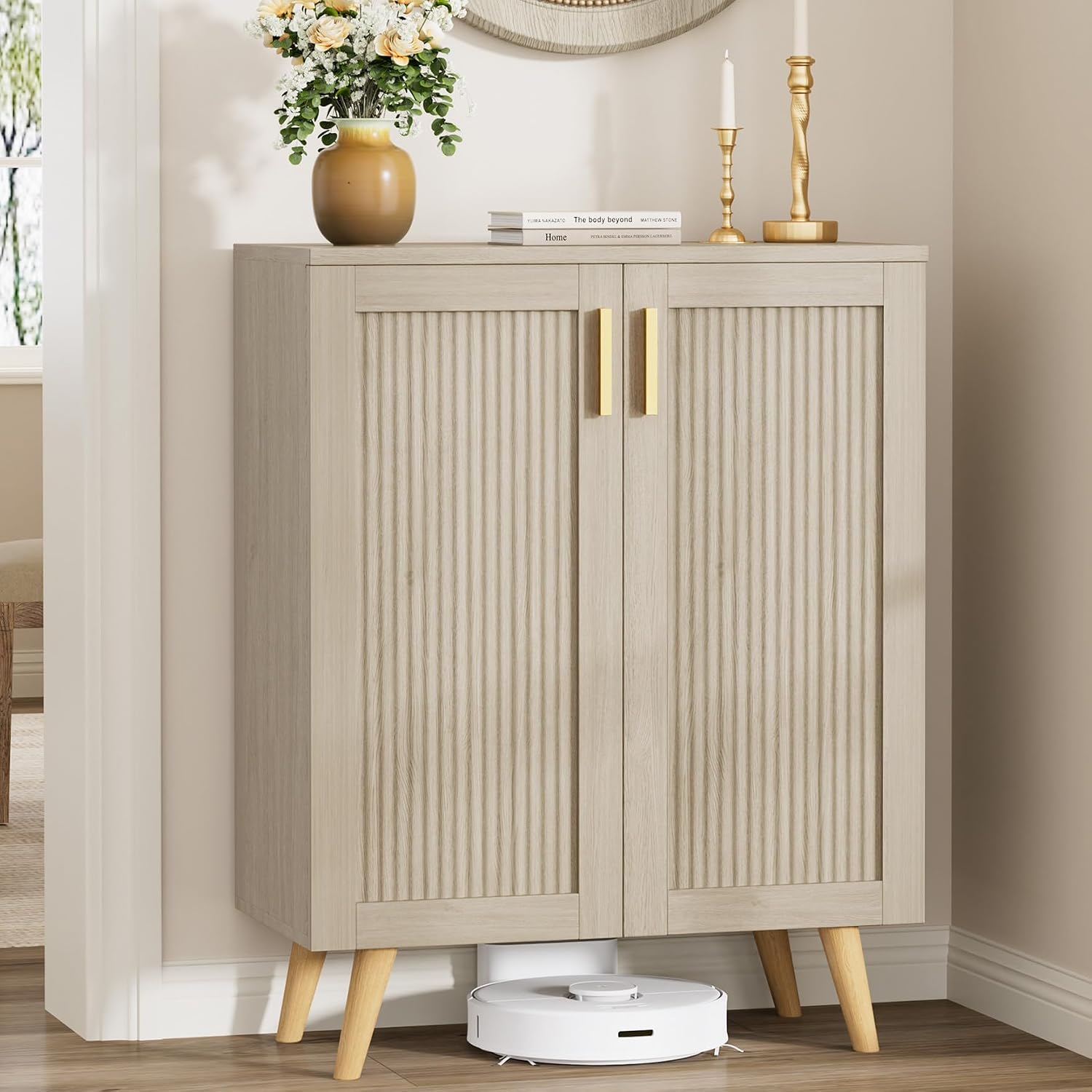 Fluted Shoe Cabinet with Doors, 4-Tier Entryway Shoe Storage