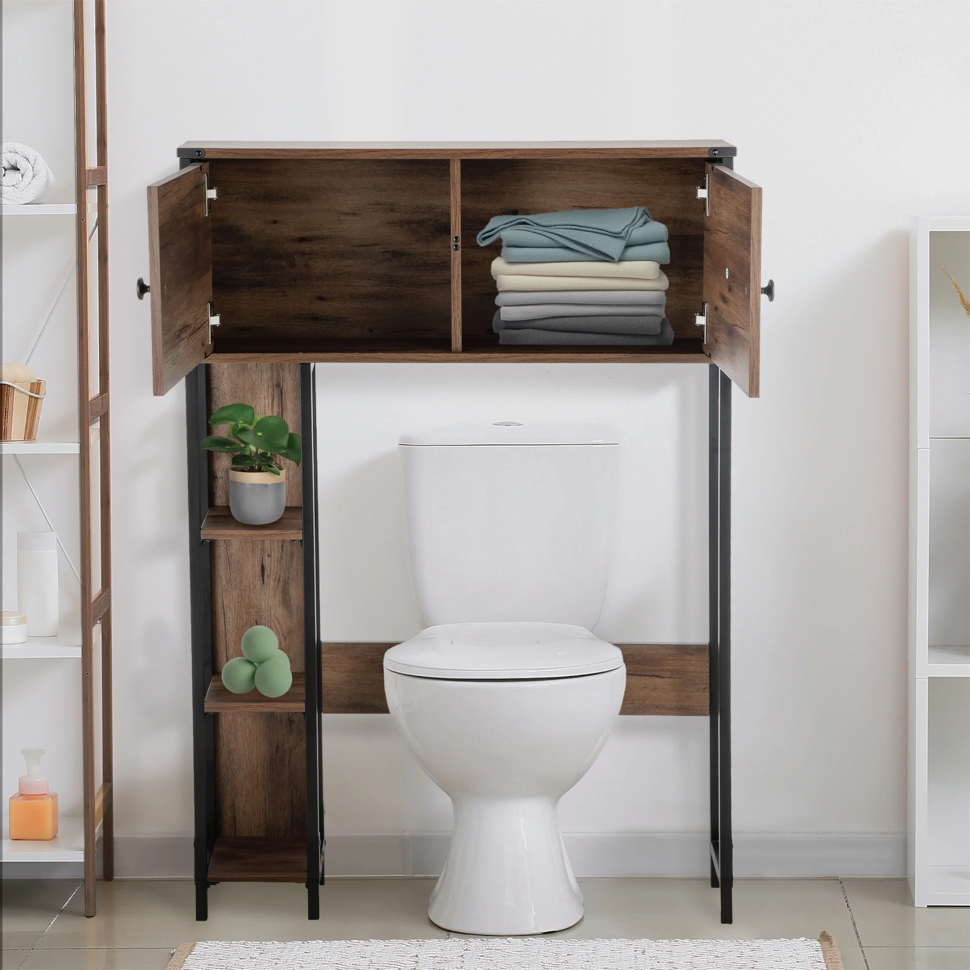 Landia Home over the Toilet Storage Cabinet, 3 Shelves, Brown Wood Finish - Image 4