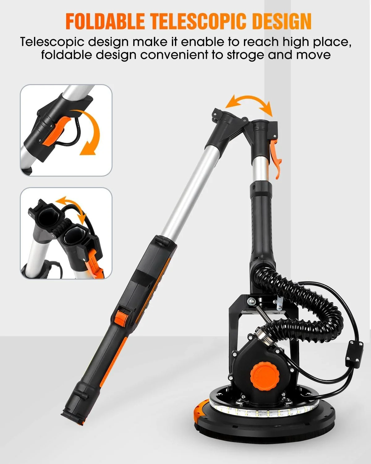 "Electric Drywall Sander with Vacuum Dust Collection, Variable Speed, LED Light, Foldable Handle, Includes Sanding Discs & Grids for Home & Professional Use" - Image 4