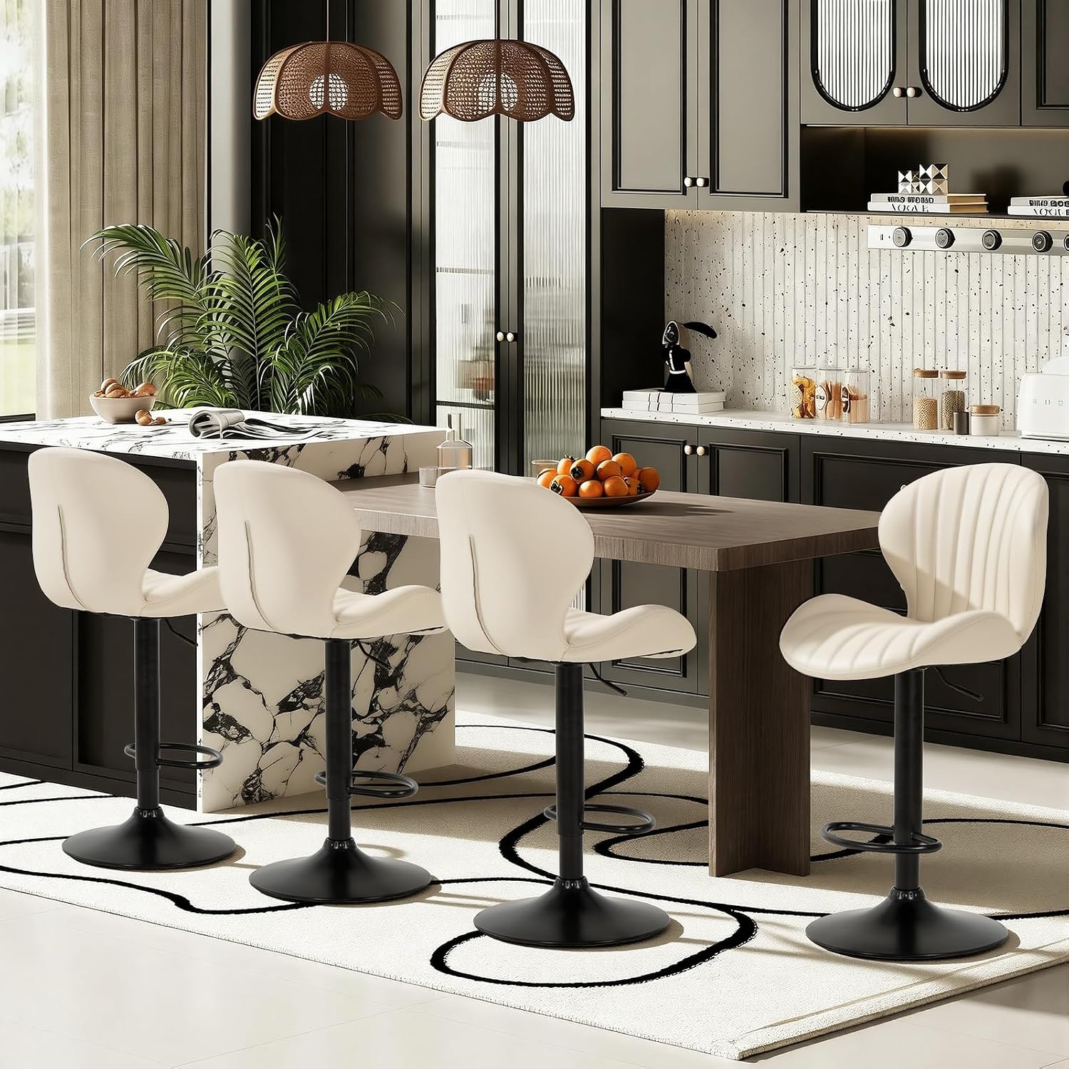 Bar Stools Set of 6, Modern Swivel Bar Chairs, Adjustable Faux Leather Upholstered Barstools Counter Height with High Backrest for Bar, Kitchen Island, Dining Room, Black - Image 30