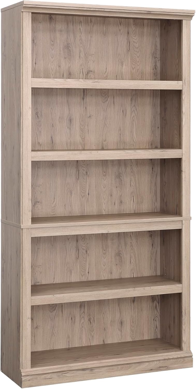 5-Shelf Split Bookcase / Bookshelf, Oiled Oak Finish - Image 13