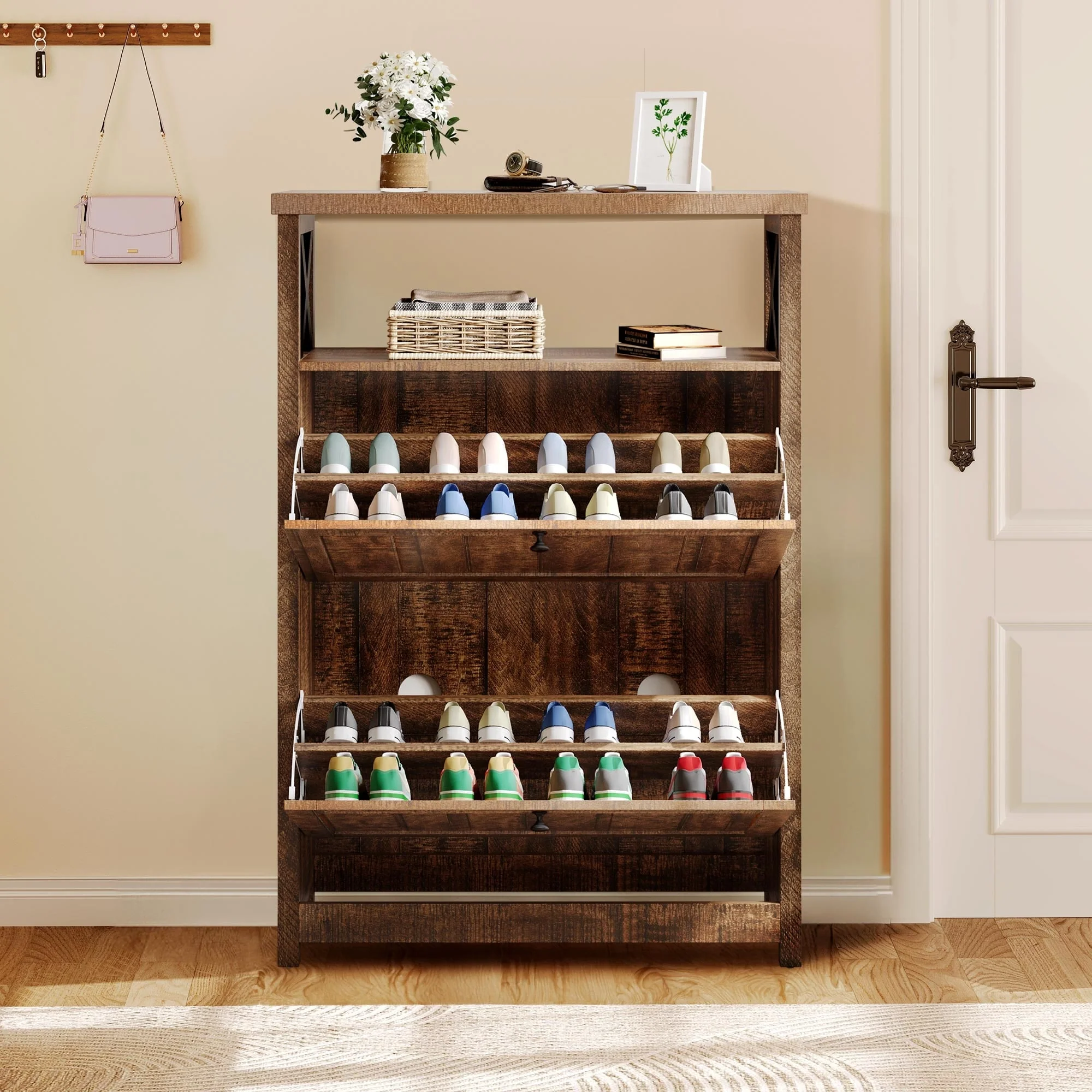 Shoe Storage Cabinet Organizer with 2 Compartments, Entryway and Hallway Shoe Cabinet - Image 14