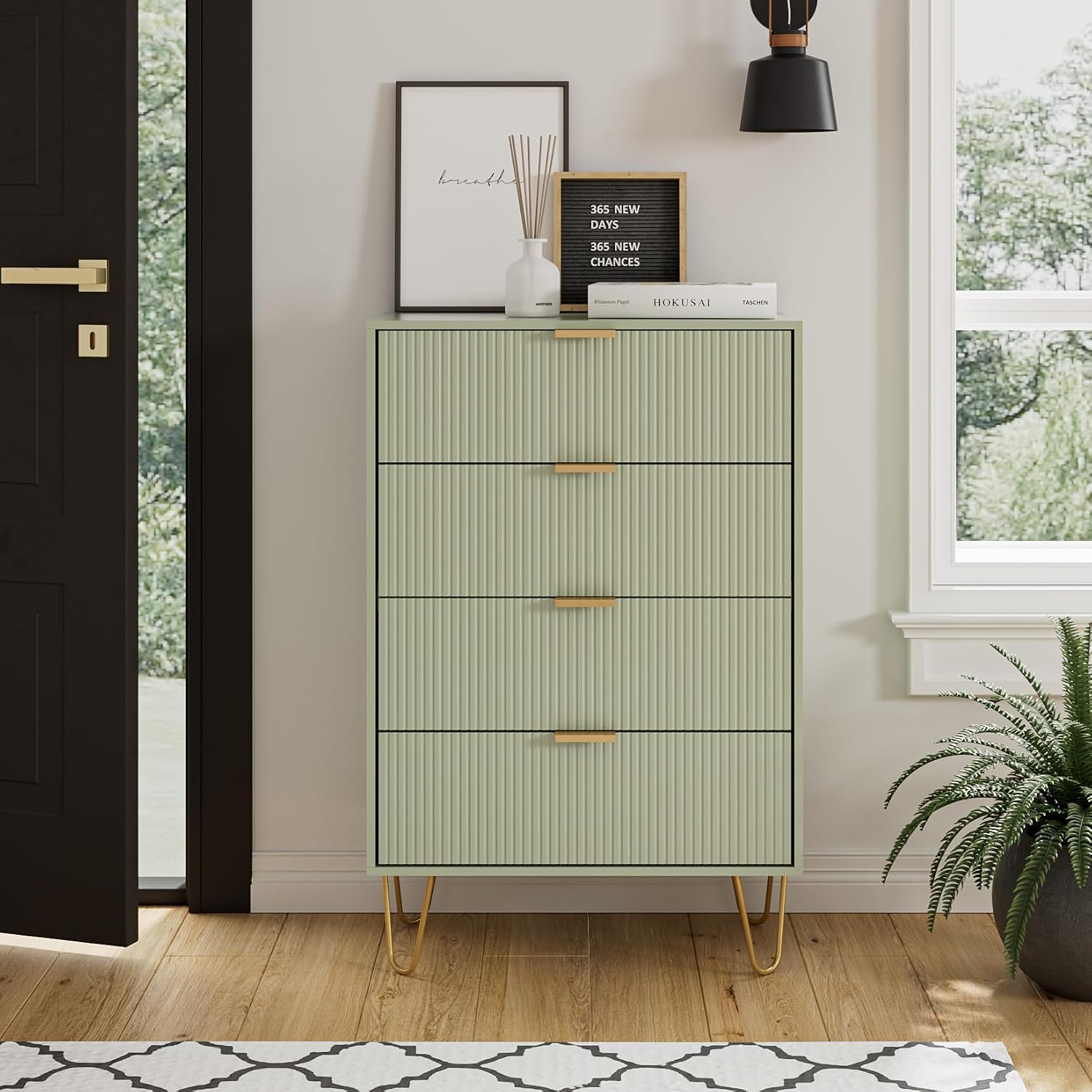 4 Drawer Dresser, Drawer Chest, Tall Storage Chest Cabinet Organizer Unit with Metal Legs, Small Dresser for Bedroom, Living Room, Closet, Hallway Black Stripe - Image 4
