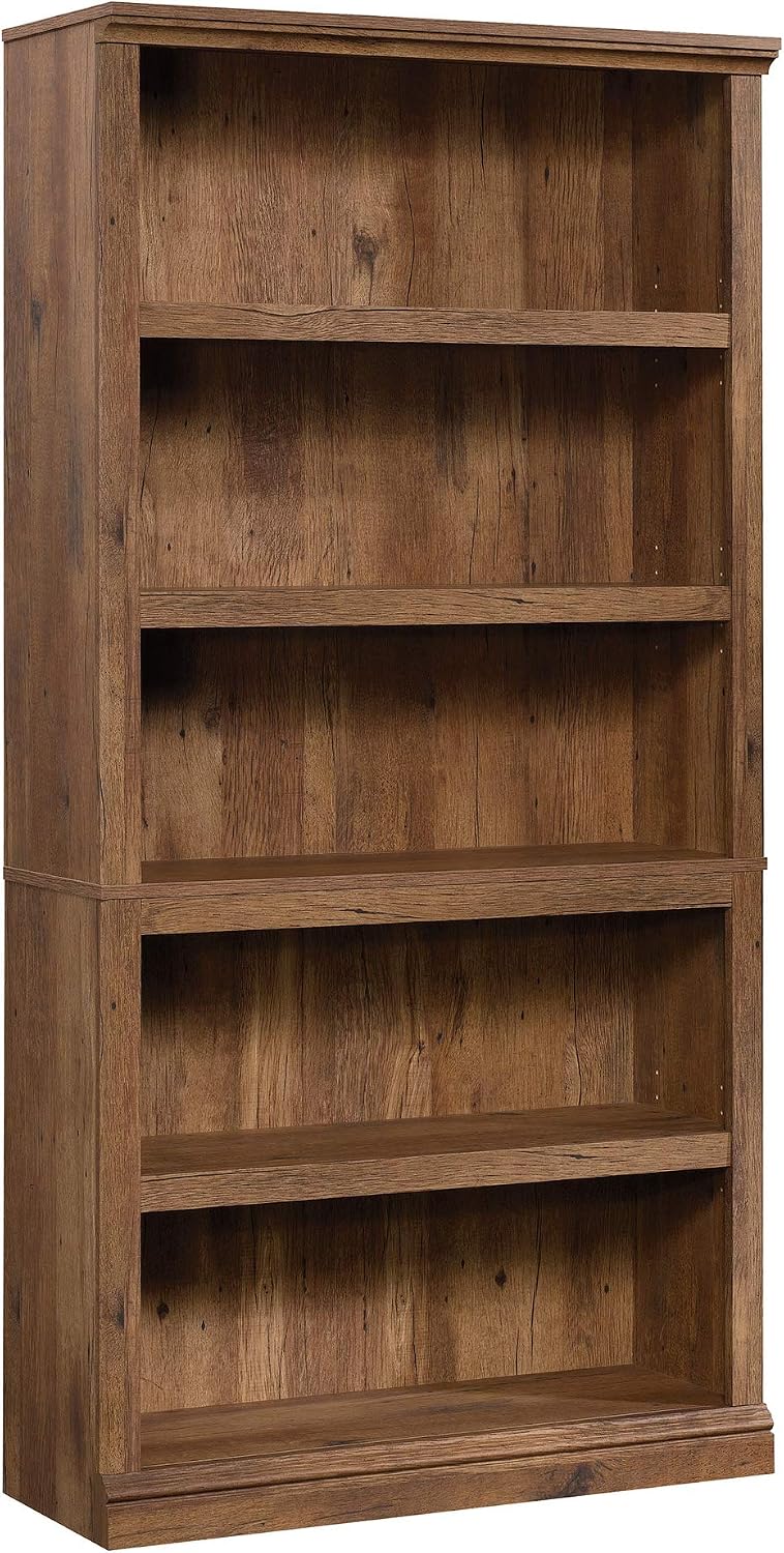 5-Shelf Split Bookcase / Bookshelf, Oiled Oak Finish - Image 14