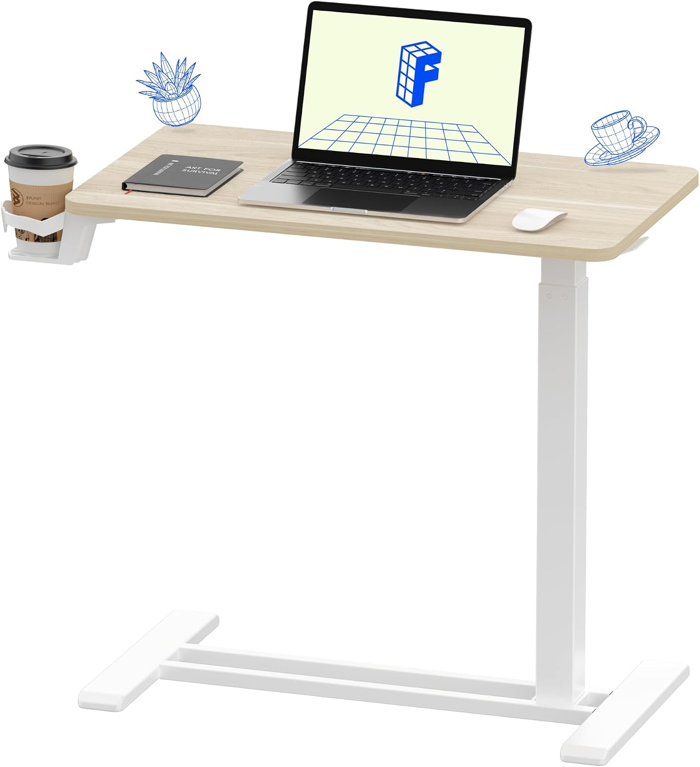 H7 32" Pneumatic Height-Adjustable Overbed Table with Wheels - Image 4