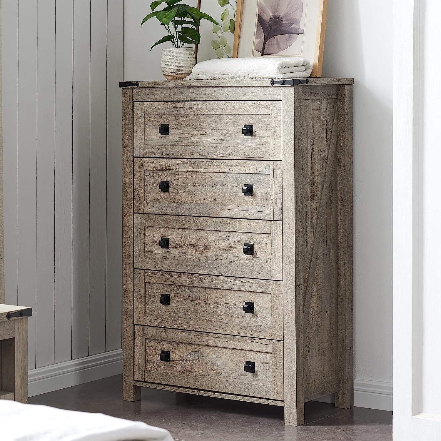 48 Inch Tall Farmhouse Wood Dresser, 5 Drawer Chest of Drawers for Bedroom - Image 10