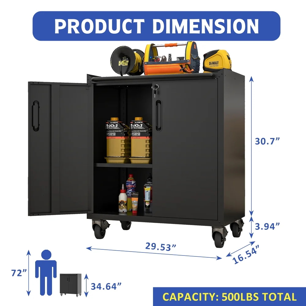 Tcbosik Rolling Storage Cabinet with Storage, Metal Tool Cabinet with Adjustable Shelf and 2 Doors, Lockable Storage Cabinet for Home Office Garage Basement, Black - Image 6