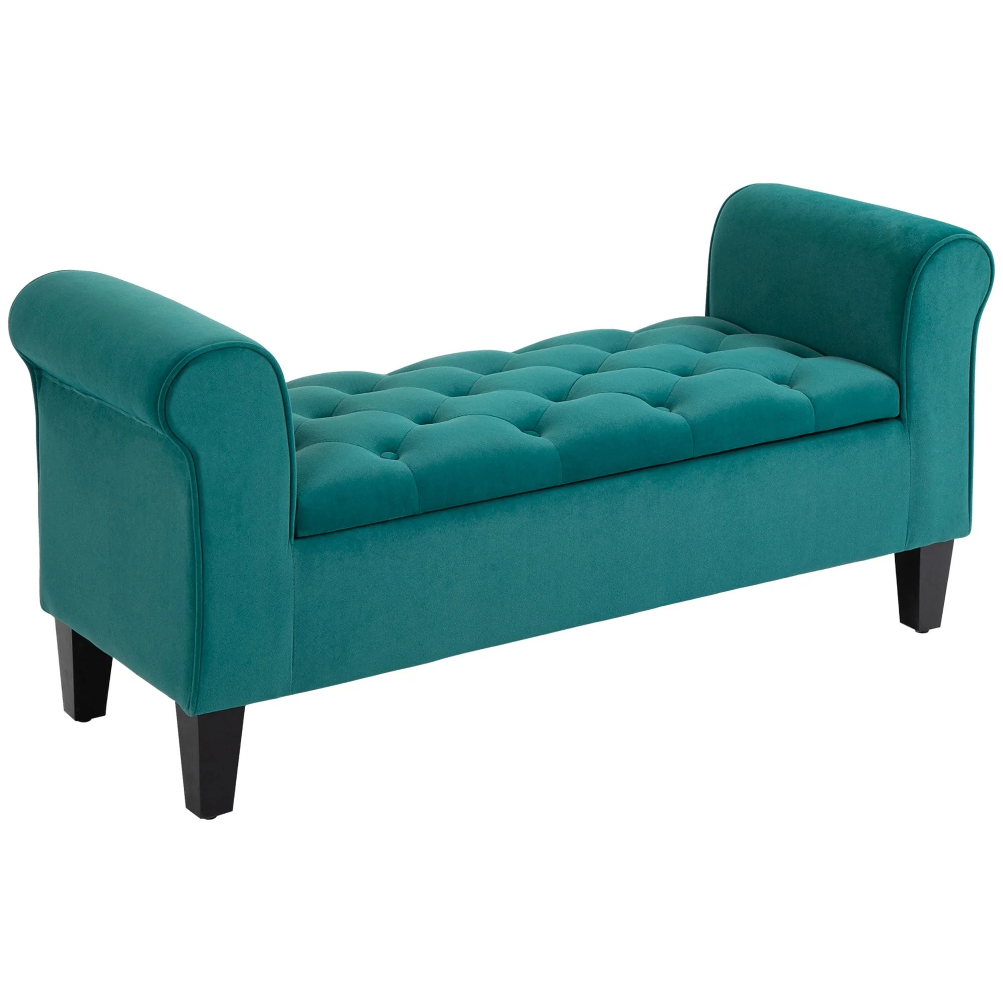 Button-Tufted Storage Ottoman Bench, Upholstered Bed Bench with Rolled Armrests for Bedroom, Living Room and Hallway - Image 4