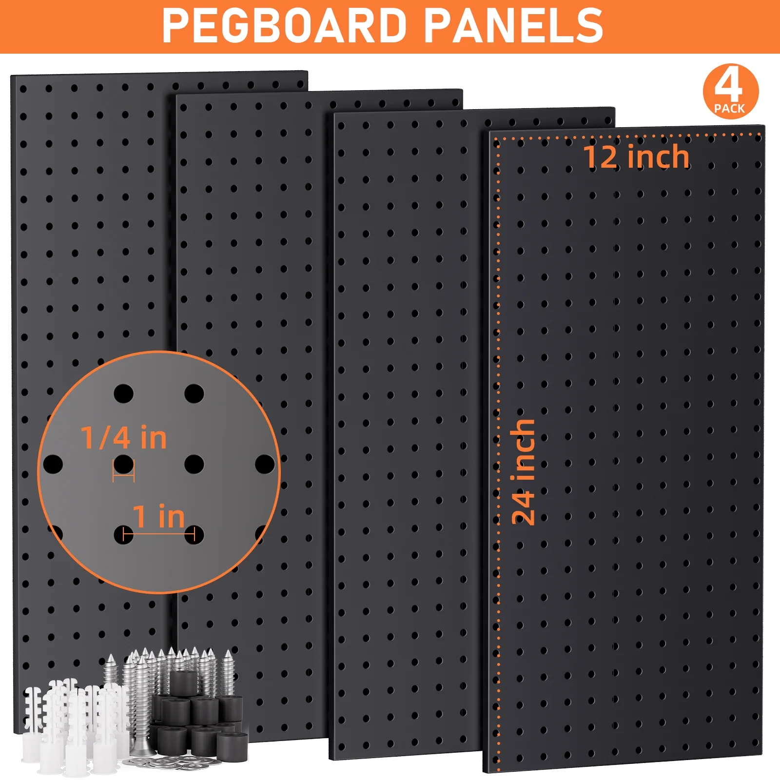 INCLY 48x24 Inch Metal Peg Board Kit with 1/4" Pegboard Hooks Accessories, 160PCS Black Pegboard Wall Organizer Pegboard Panels Tool Organizer Storage System for Garage Workbench Shed - Image 2