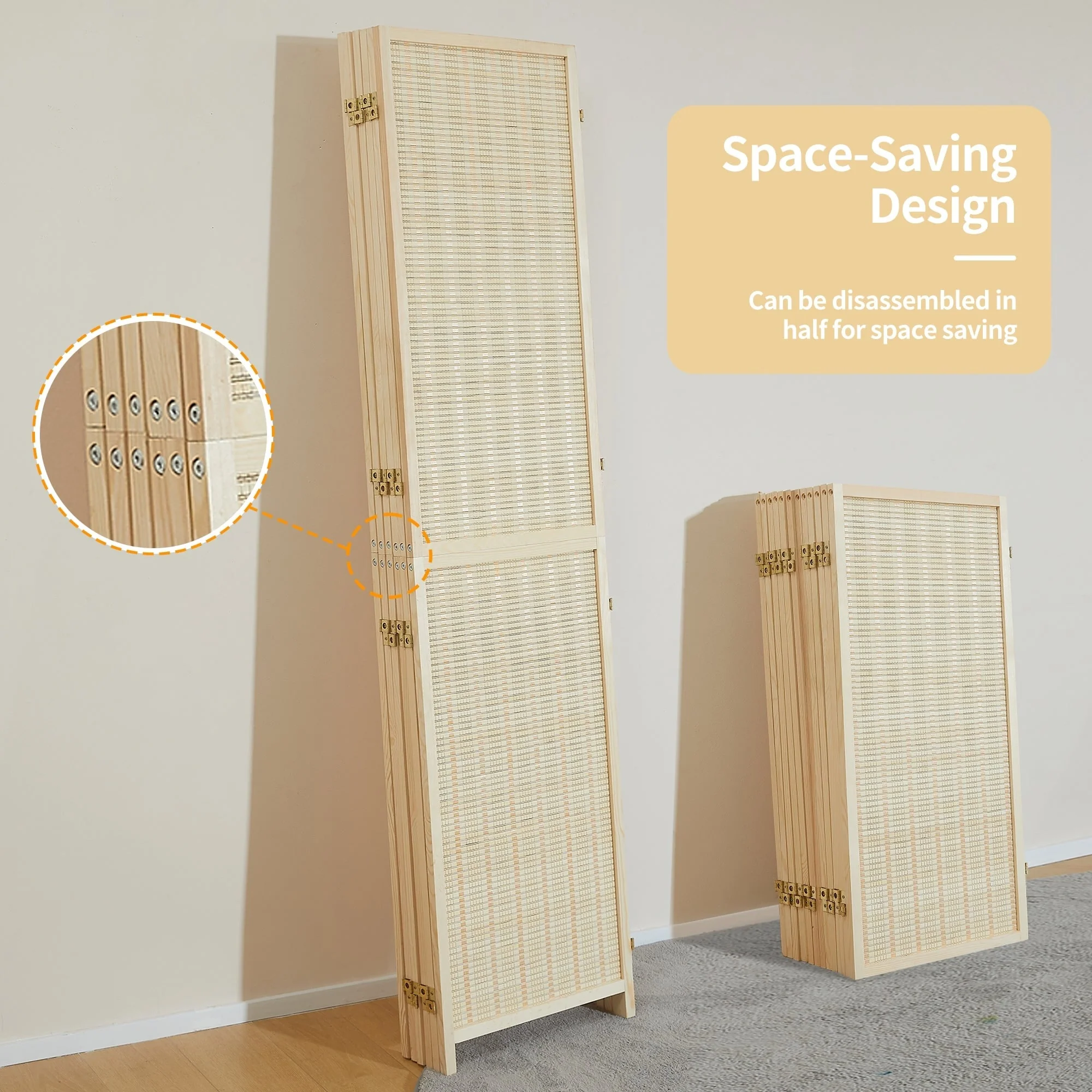 4-Panel Bamboo Folding Partition Screen 6FT Detachable Room Divider - Image 2
