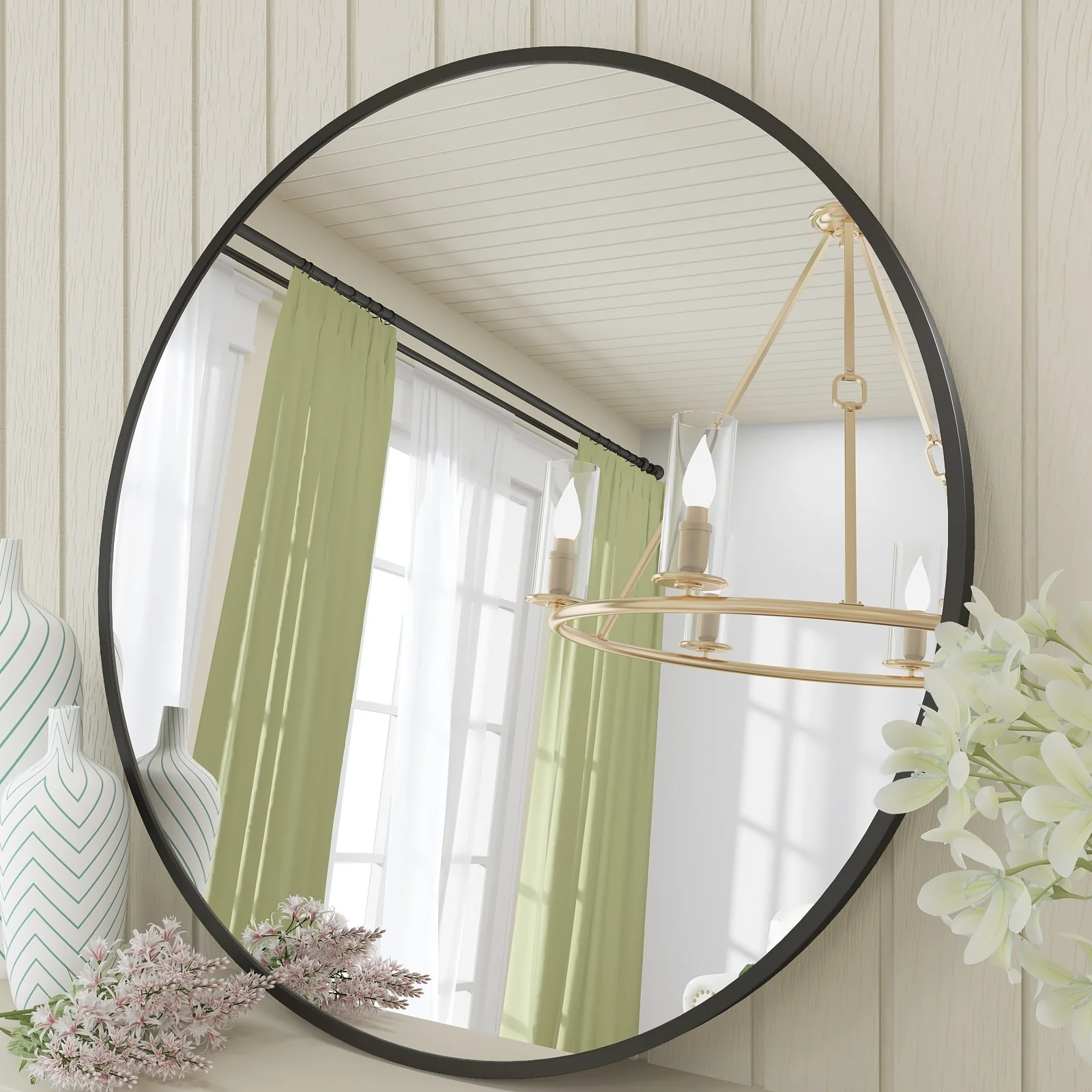 Round Metal Black Frame Bathroom Vanity Mirror, Wall Mounted Decorative Mirror - Image 11
