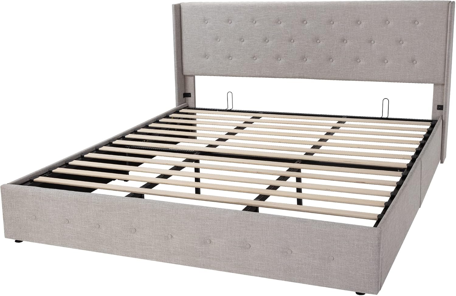 Queen Size Lift Up Storage Bed with Wingback Headboard, Upholstered Platform Bed Frame with Hidden Storage - Image 139