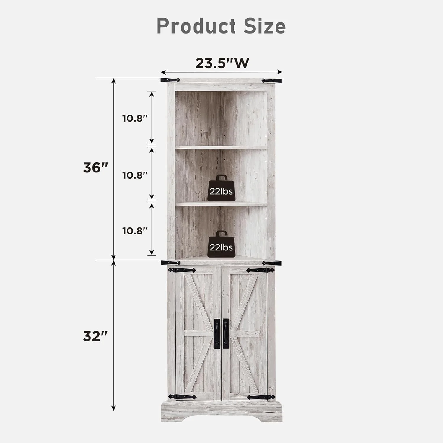 OKD Farmhouse Tall Corner Cabinet with Barn Door & Adjustable Shelves, 68" Rustic Wood Corner Cabinet with Storage Cabinet for Bathroom, Kitchen, Antique White - Image 34