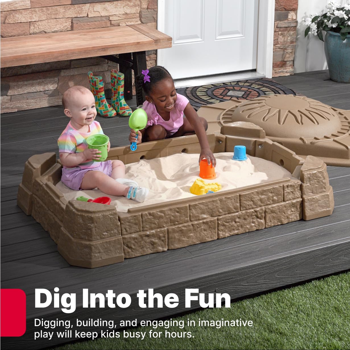 Kids Sandbox, Outdoor Sand Activity Sensory Play Pit for Children - Image 4