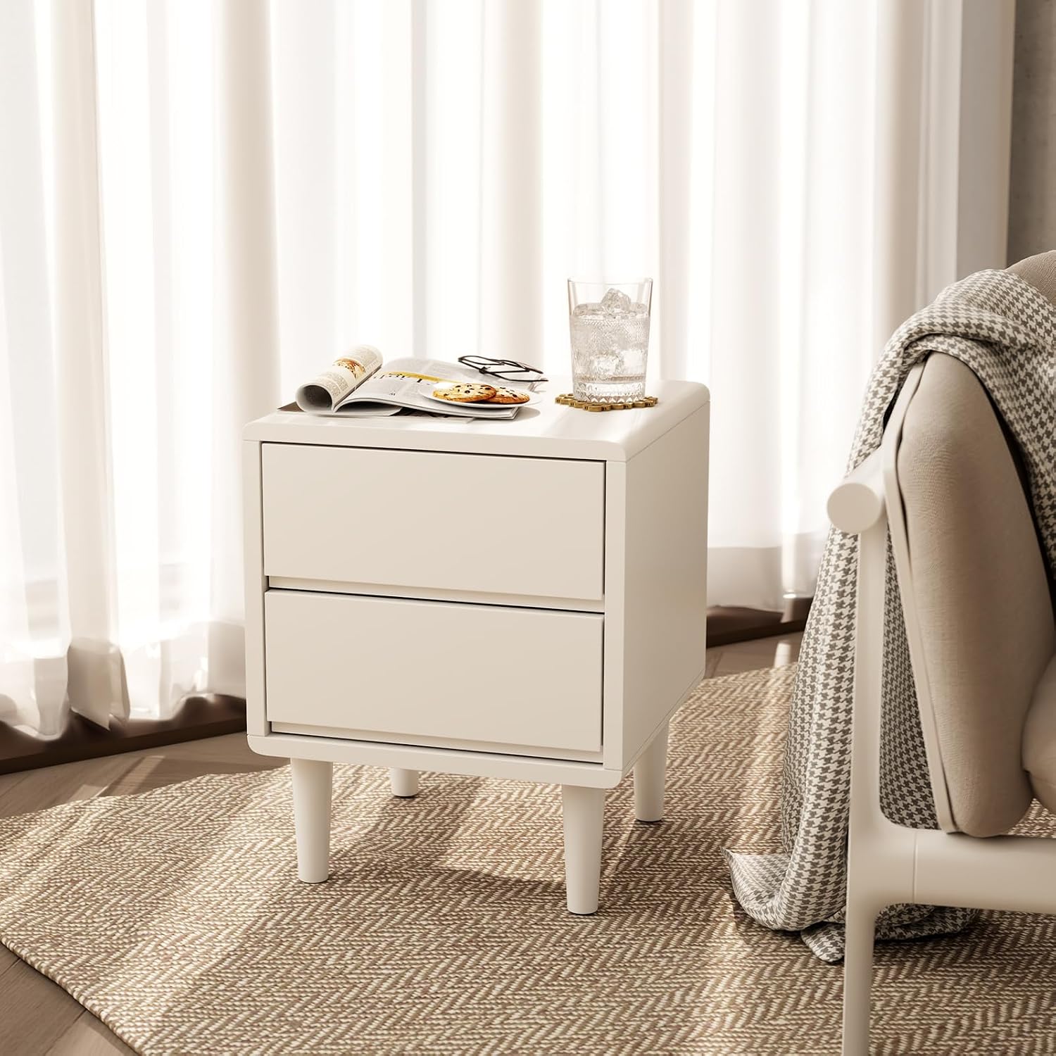 Walnut Solid Wood Nightstand with Drawers, Mid Century Modern Nightstand with Storage, Small Bedside Table for Bedroom, Living Room & Office - Image 4