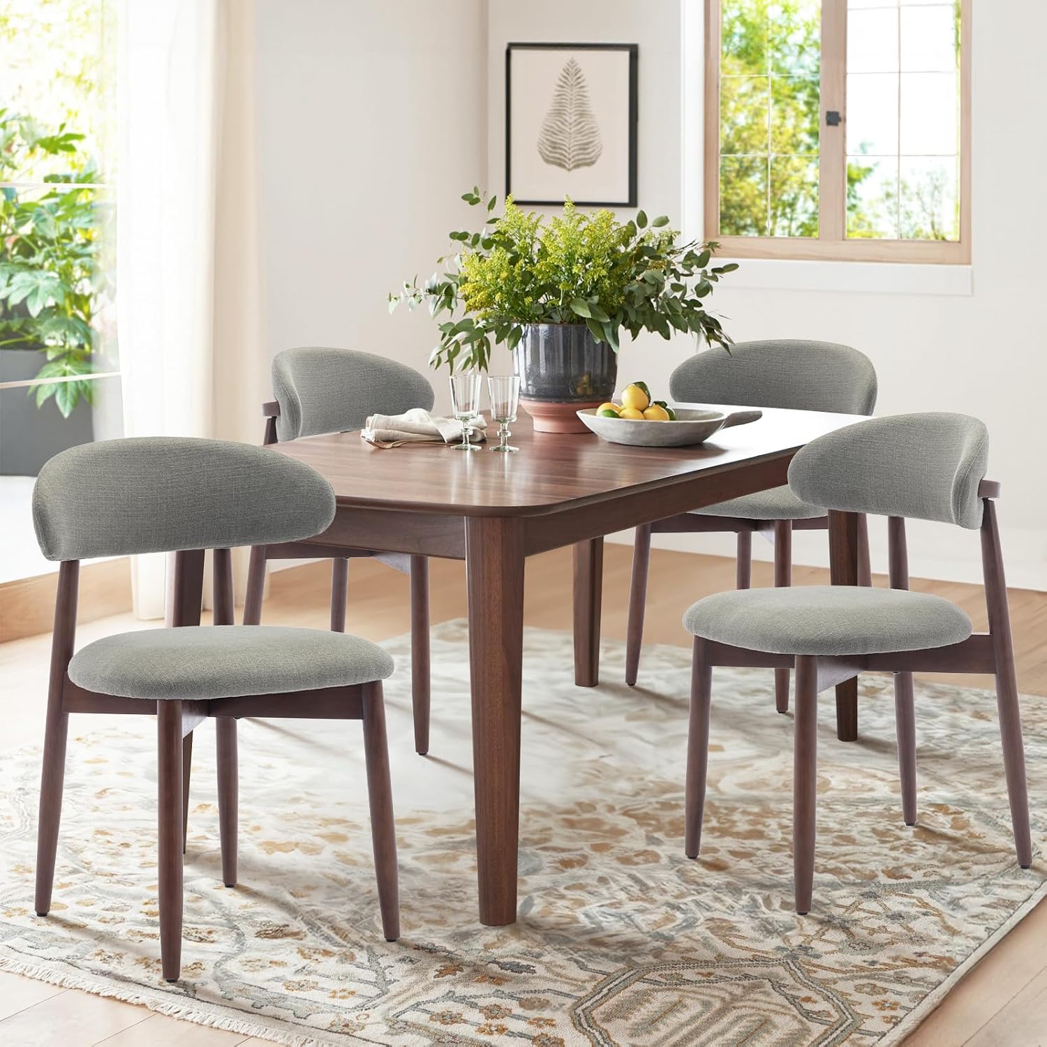 Wooden Dining Chairs Set of 4, Upholstered Kitchen Side Chairs, Beige - Image 4