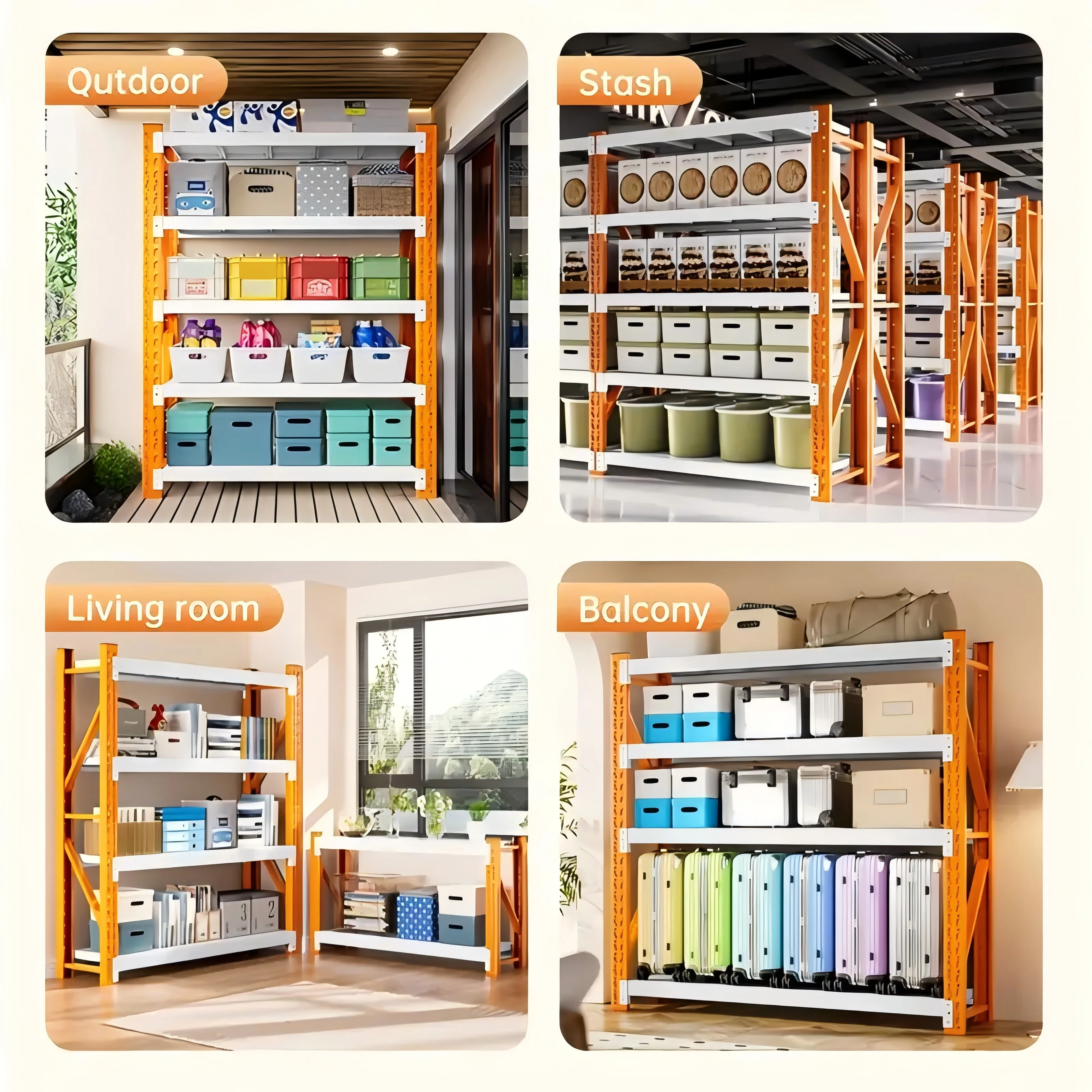 Welfiya 60"W Garage Shelving,4-Tier Heavy Duty Storage Shelves Unit with Adjustable Metal Shelf for Warehouse,Basement,Workshop,4500LBS,60"W x 20"D x 79"H,White&Yellow - Image 3