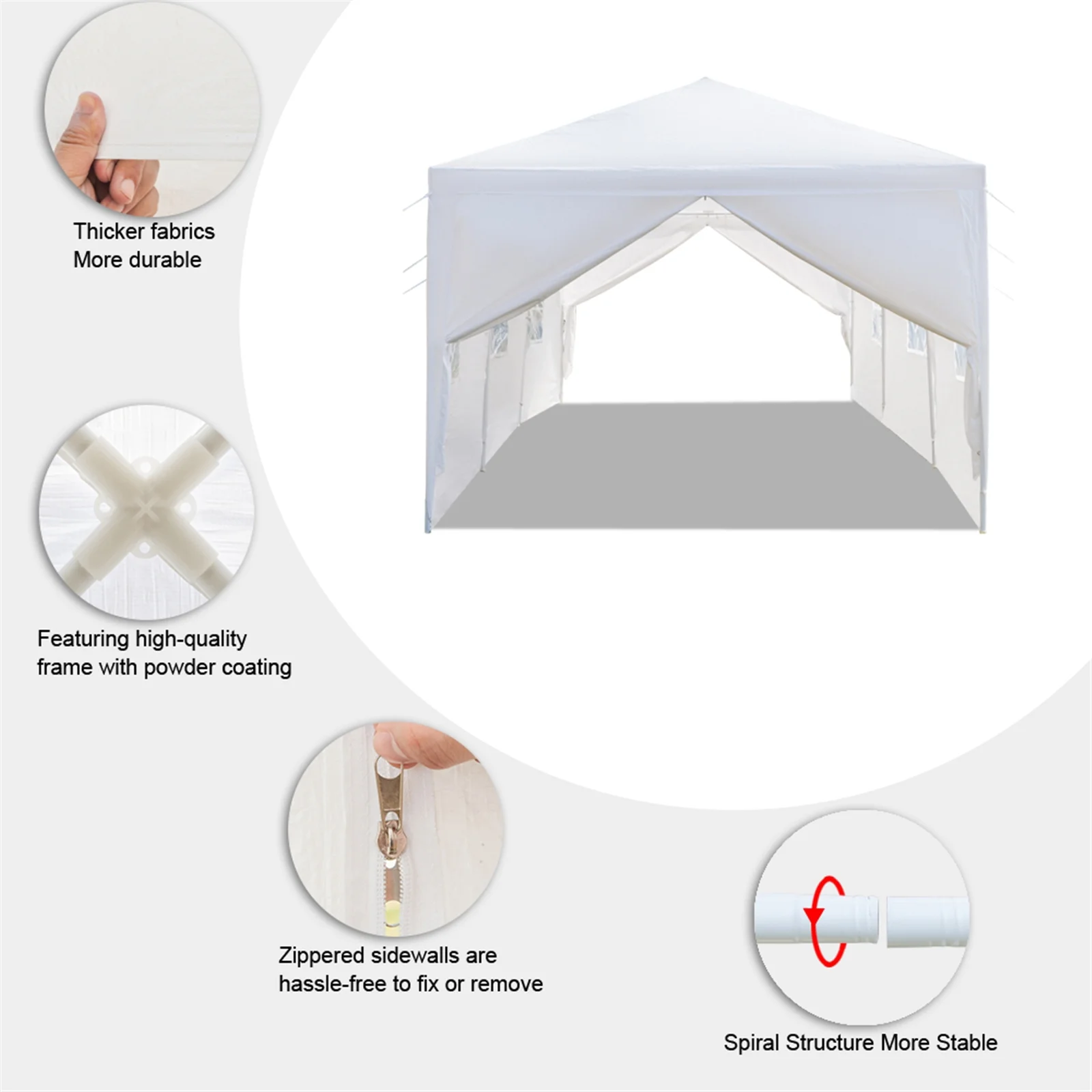 Cfowner 10'x30' 7 Sides Party Tent, Wedding Canopy Tent, Outdoor Patio Folding Gazebo Canopy, White - Image 6