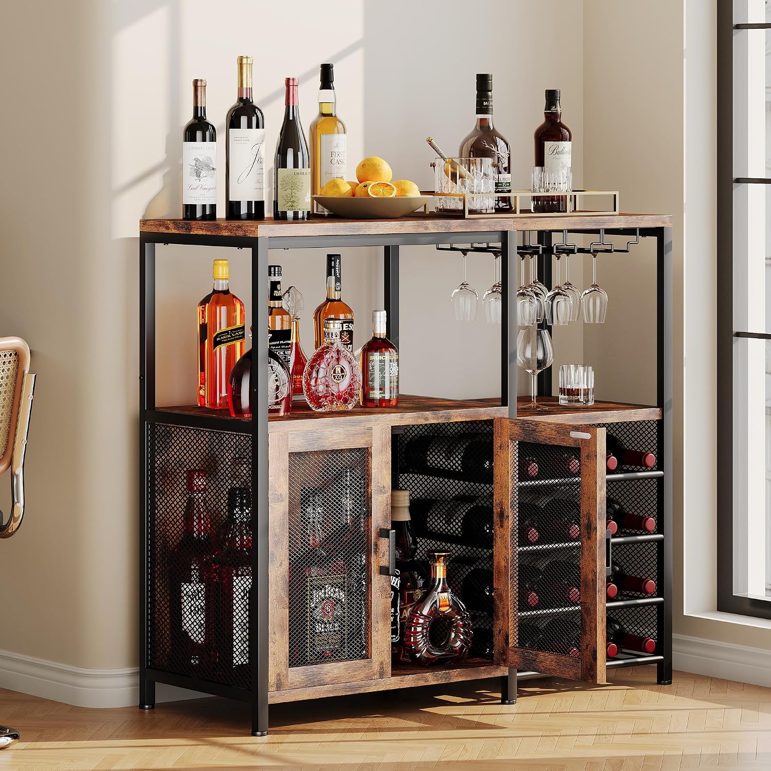 Bar Cabinet with Wine Rack, Liquor Cabinet for Home, Wine Bar with Storage, Home Bar Furniture for Living Room, Buffet Cabinet & Sideboard with Alcohol Storage