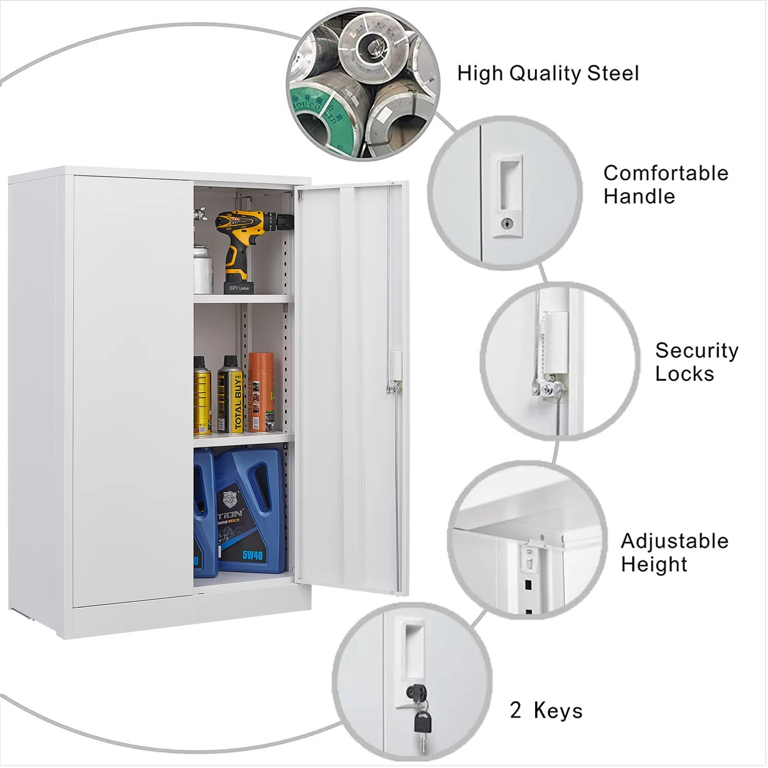 Gewnee Metal Storage Cabinet, 42 inch Folding Garage Cabinets with Adjustable Shelves and Locking Doors,White - Image 4
