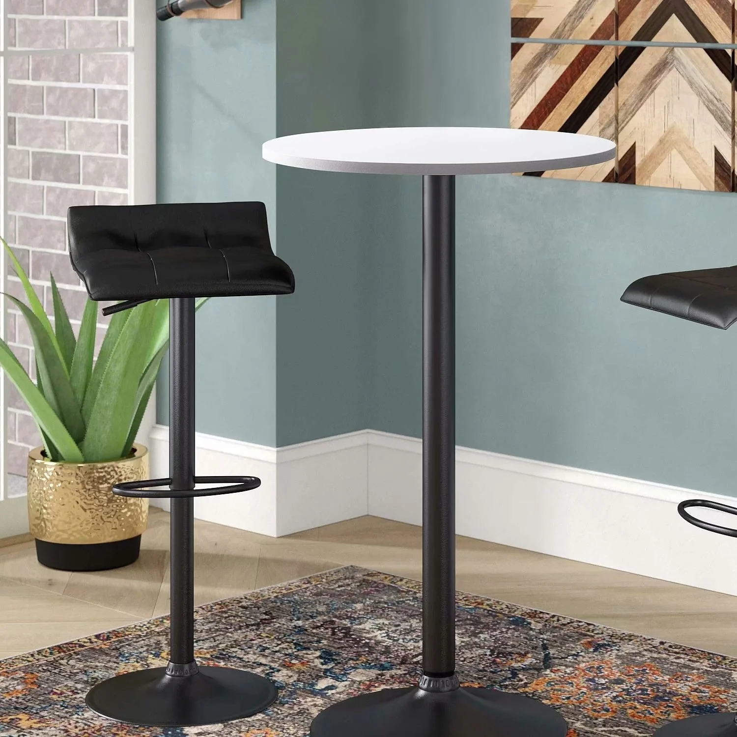 Round Bistro Pub Table, Bar Height Cocktail Table with Metal Base and MDF Top, 23.8 Inch - Image 7